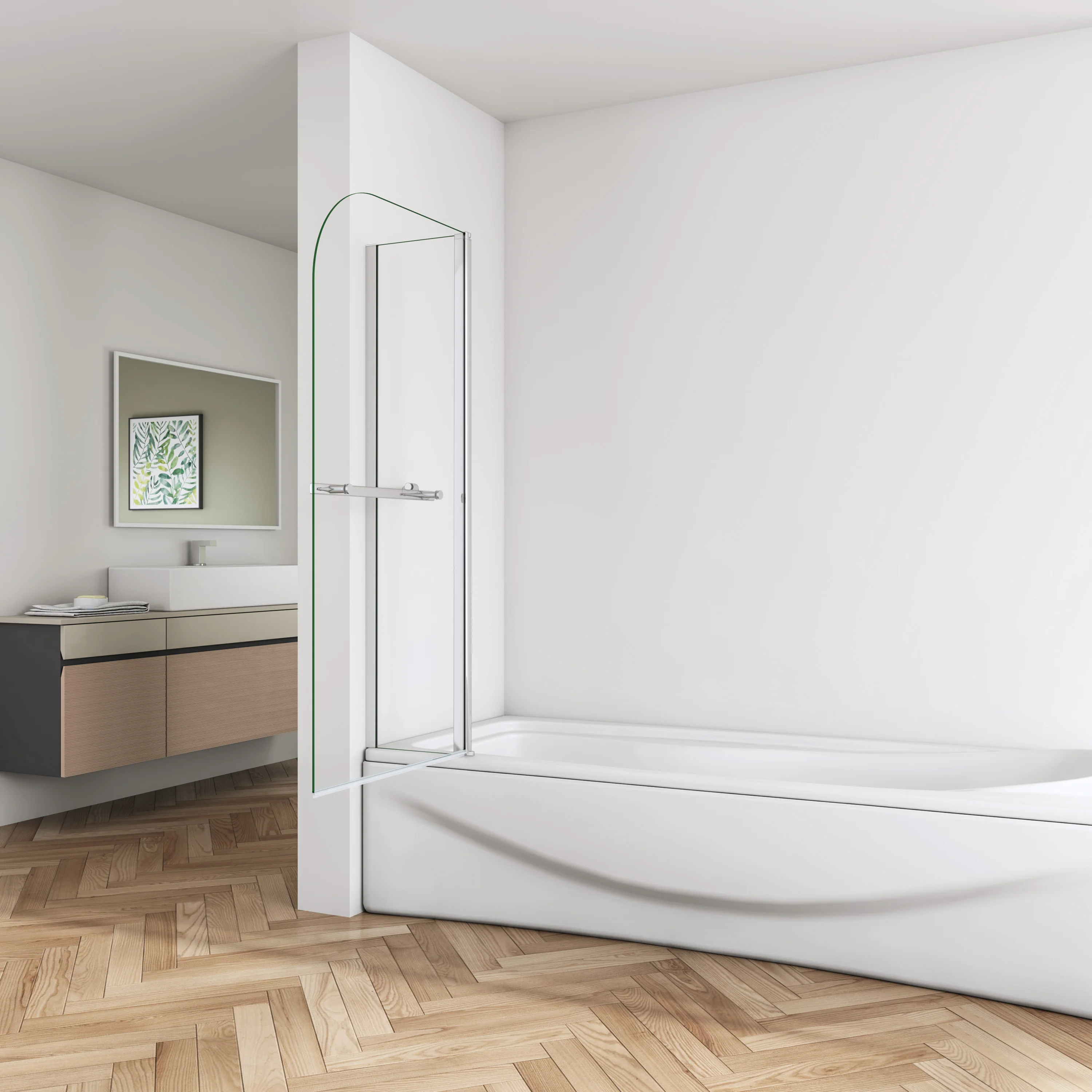 1000X1400mm Pivot Bath Shower Screen Over Bath 6mm Glass Towel Rail - Image 4
