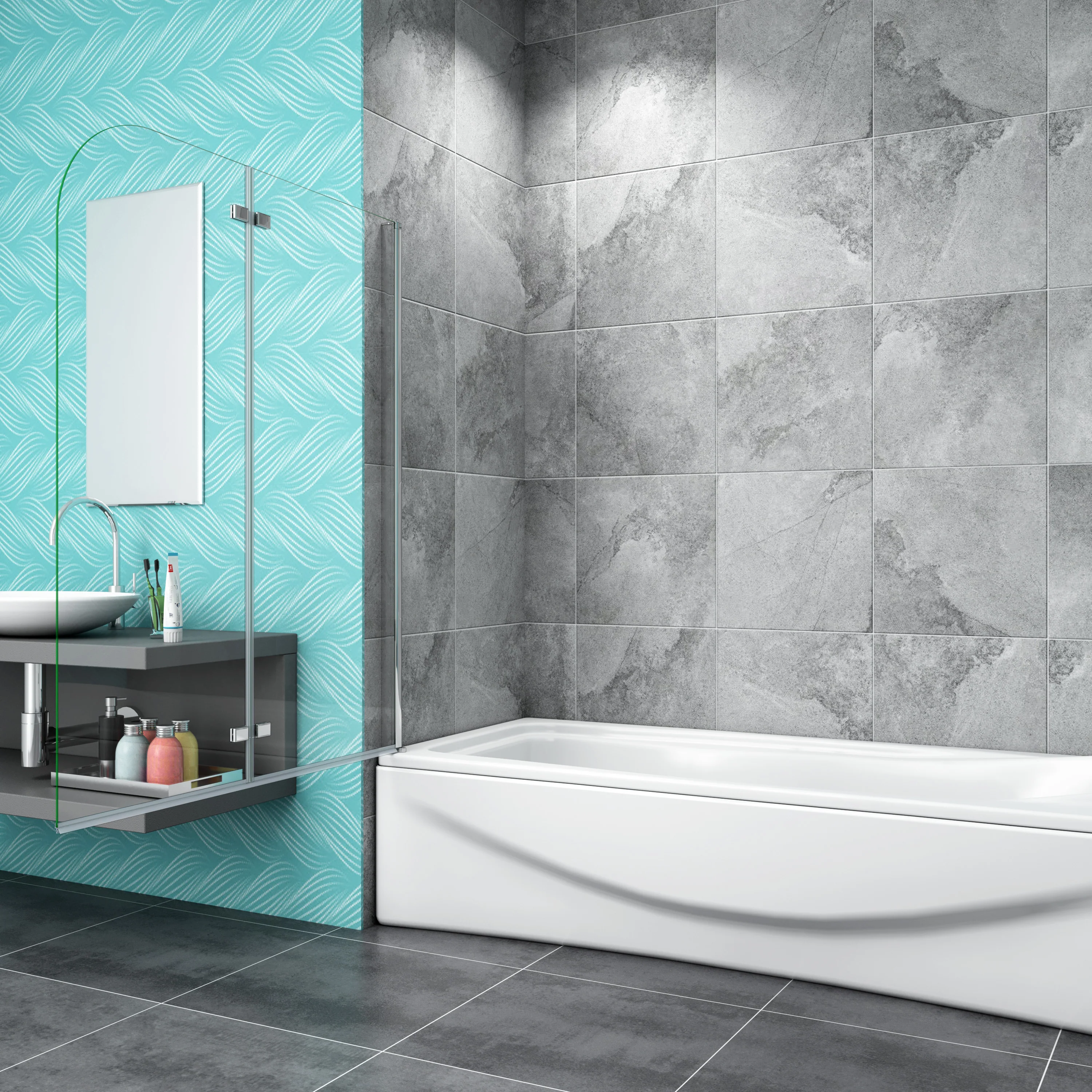 1200X1400mm Hinge 2 Fold Bath Shower Screen 6mm Tempered Glass - Image 5