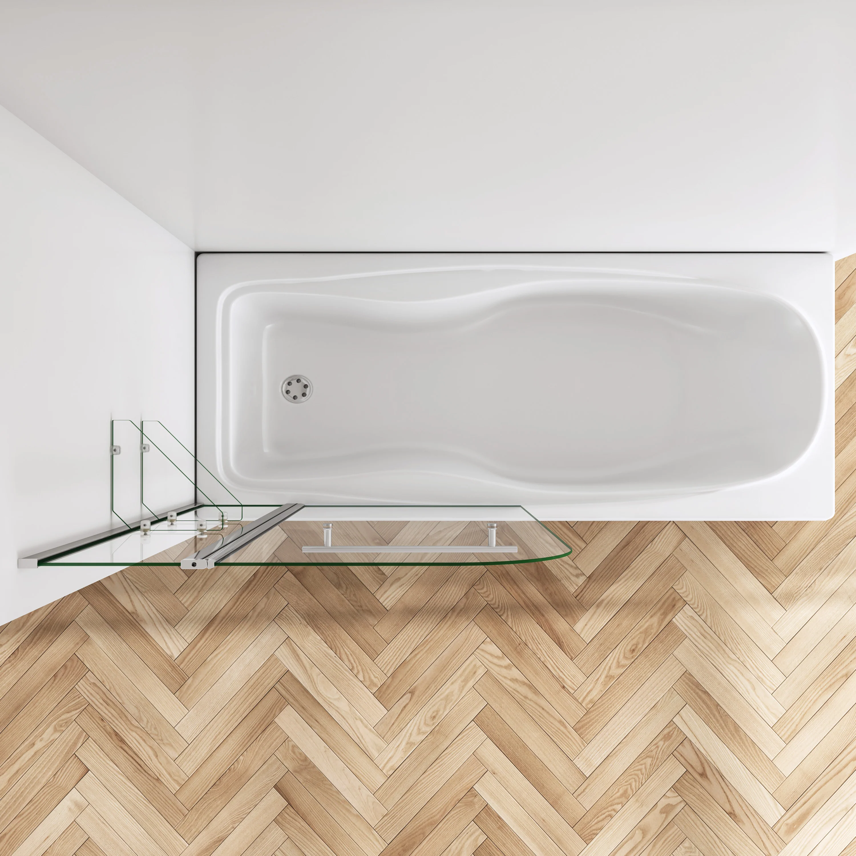 Pivot Bath Shower Screen Safety Glass Chrome 1200X1400mm Glass Shelves - Image 3