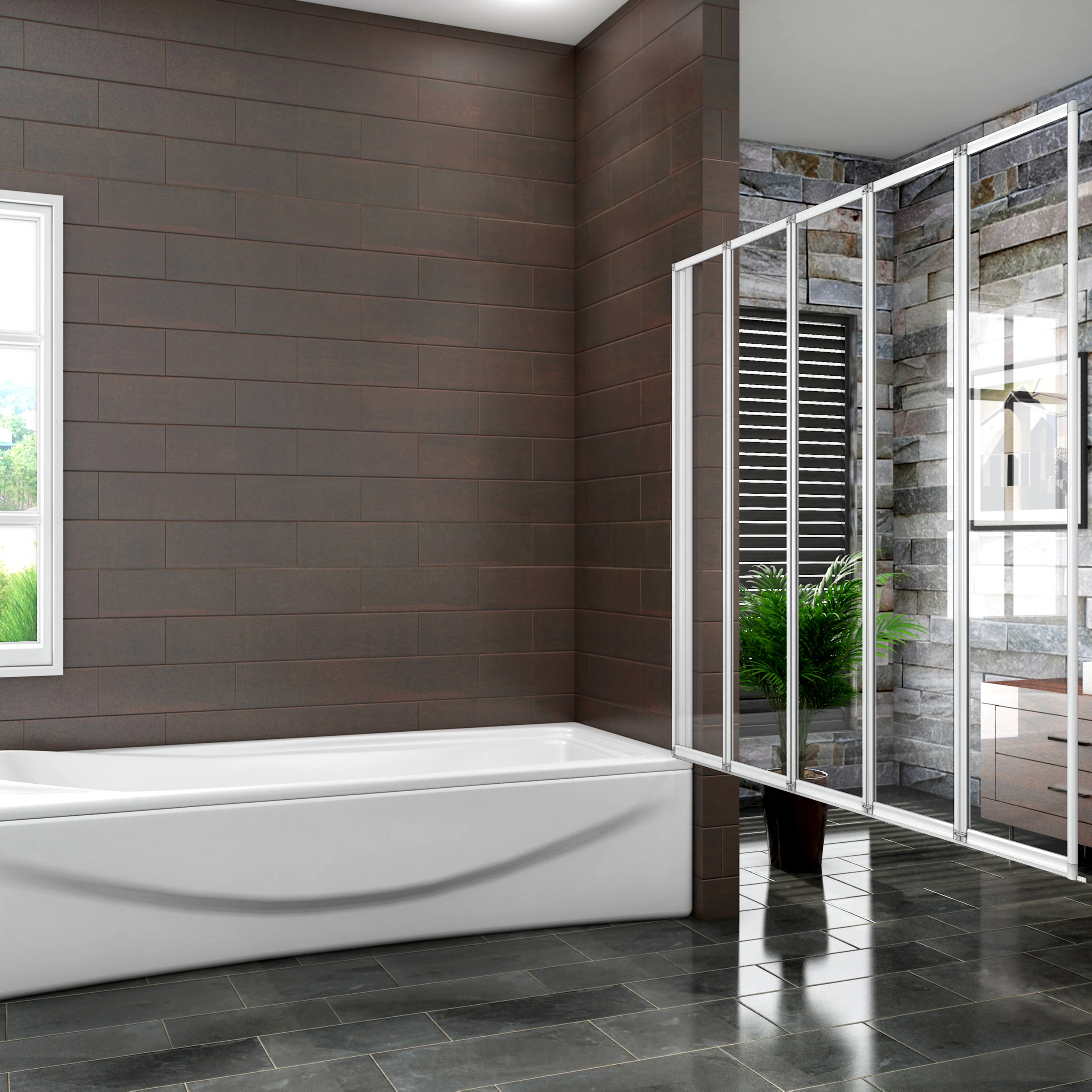 5 Fold shower bath screen 1200x1400mm white 4mm glass - Image 4