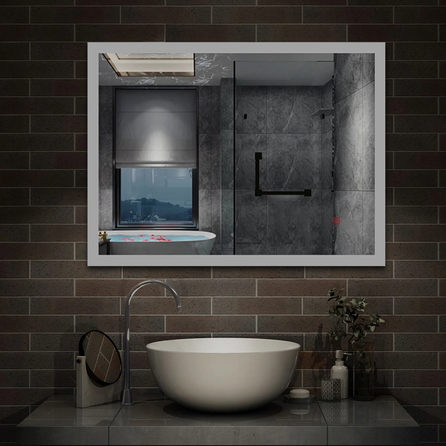Bathroom LED Mirror 60x50cm, Demister Touch Switch Wall Mounted Vertical or Horizontal - Image 2