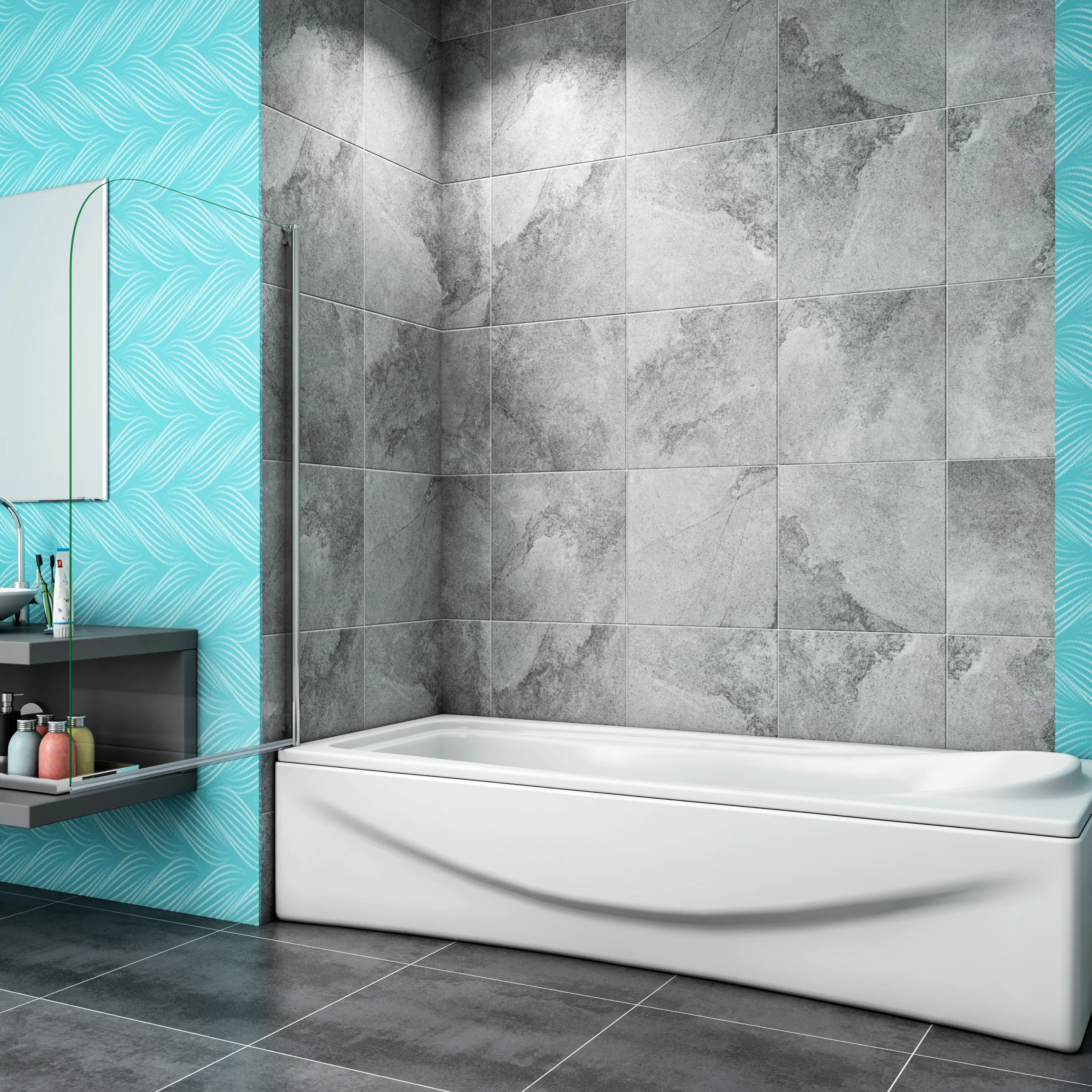 800x1400mm Luxury Chrome Pivot Bath Shower Screen Glass Door Panel - Image 4