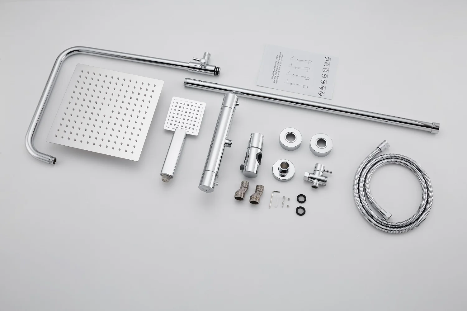 10 Inch Thermostatic Shower Mixer Set Square Black/Silver Finish Twin Head Exposed Valve - Image 4