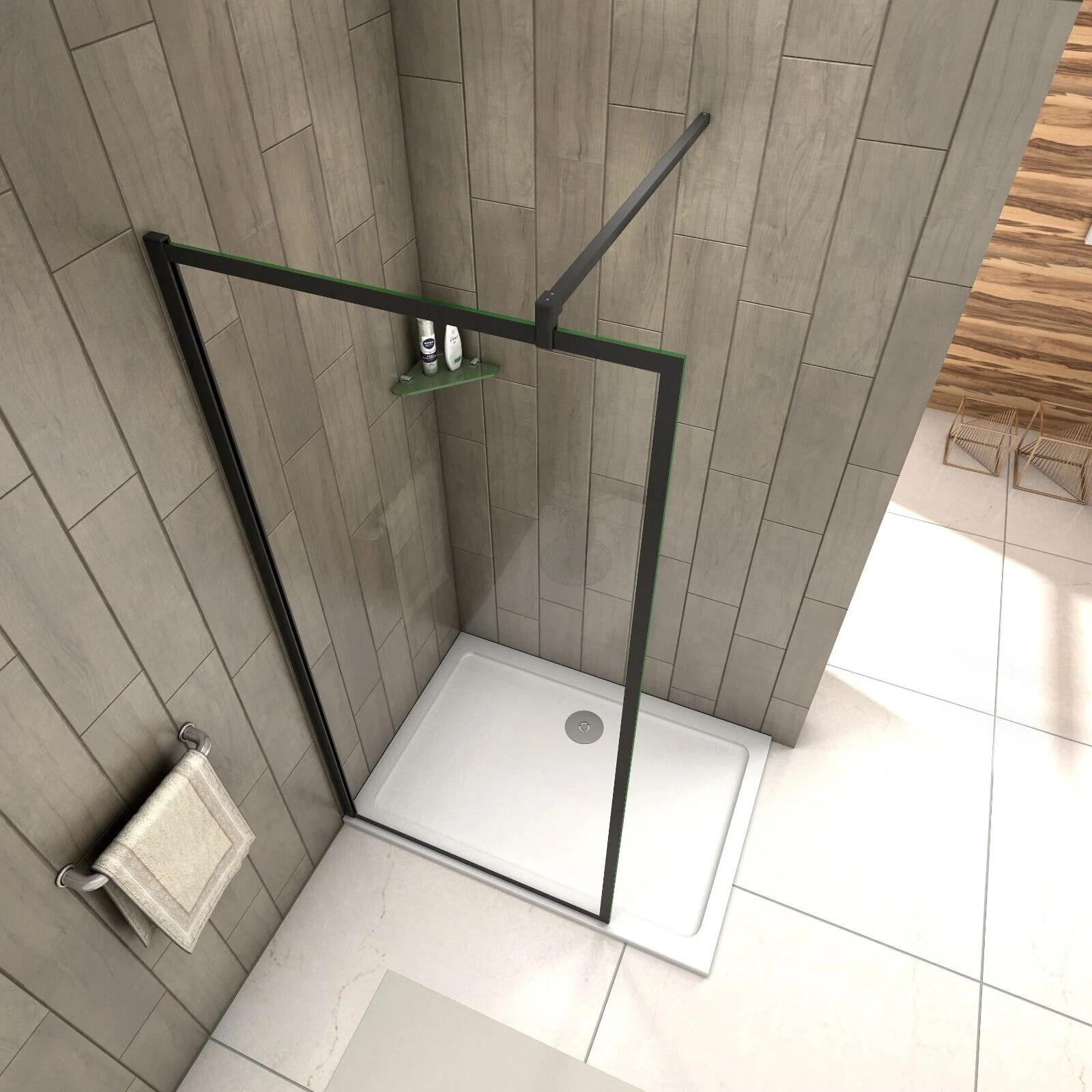 Bathroom Matt Black Walk in Wet Room Shower Screen Panel Easy Clean Glass 1950mm - Image 4