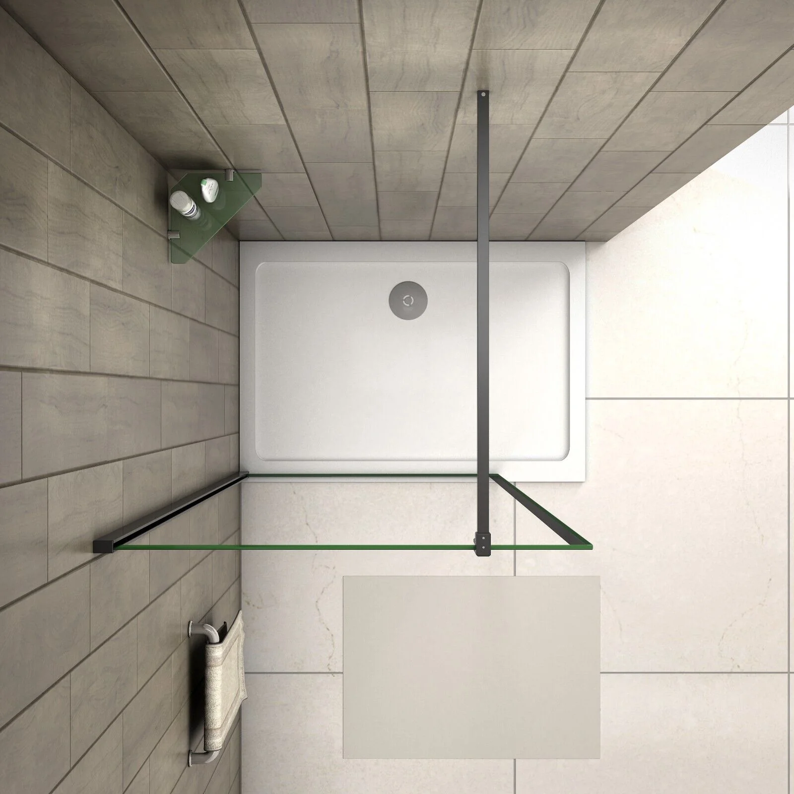 Bathroom Matt Black Walk in Wet Room Shower Screen Panel Easy Clean Glass 1950mm - Image 5