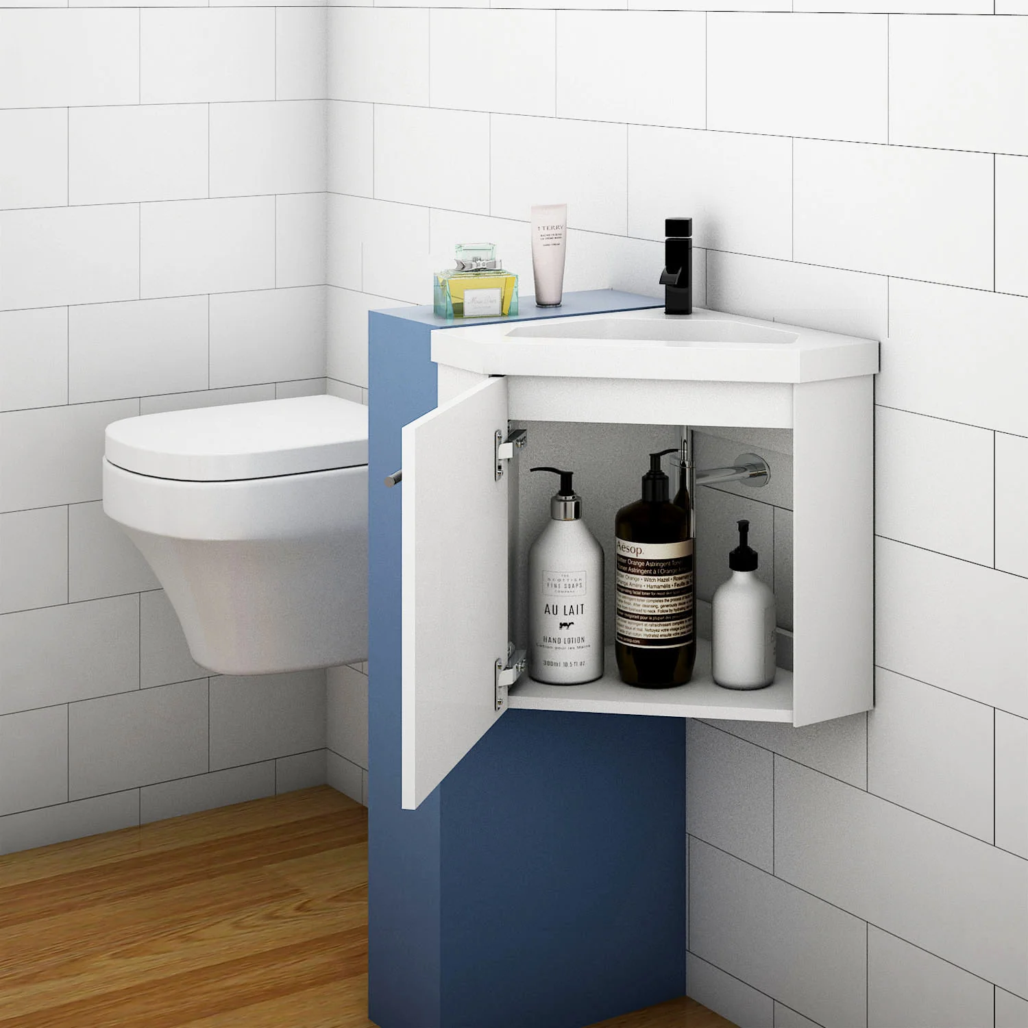 Bathroom Sink Cabinets Corner Basin Vanity Units for Small Bathrooms White - Image 2