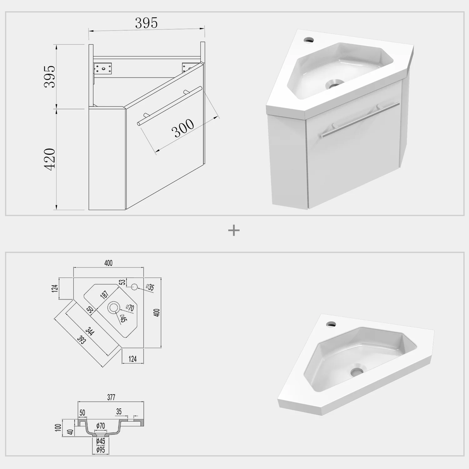 Bathroom Sink Cabinets Corner Basin Vanity Units for Small Bathrooms White - Image 3