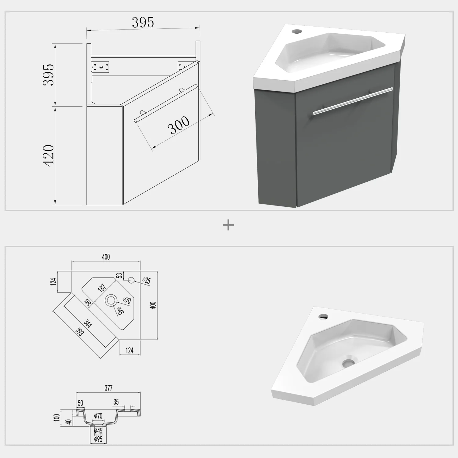 Bathroom Sink Cabinets Corner Basin Vanity Units for Small Bathrooms White - Image 6