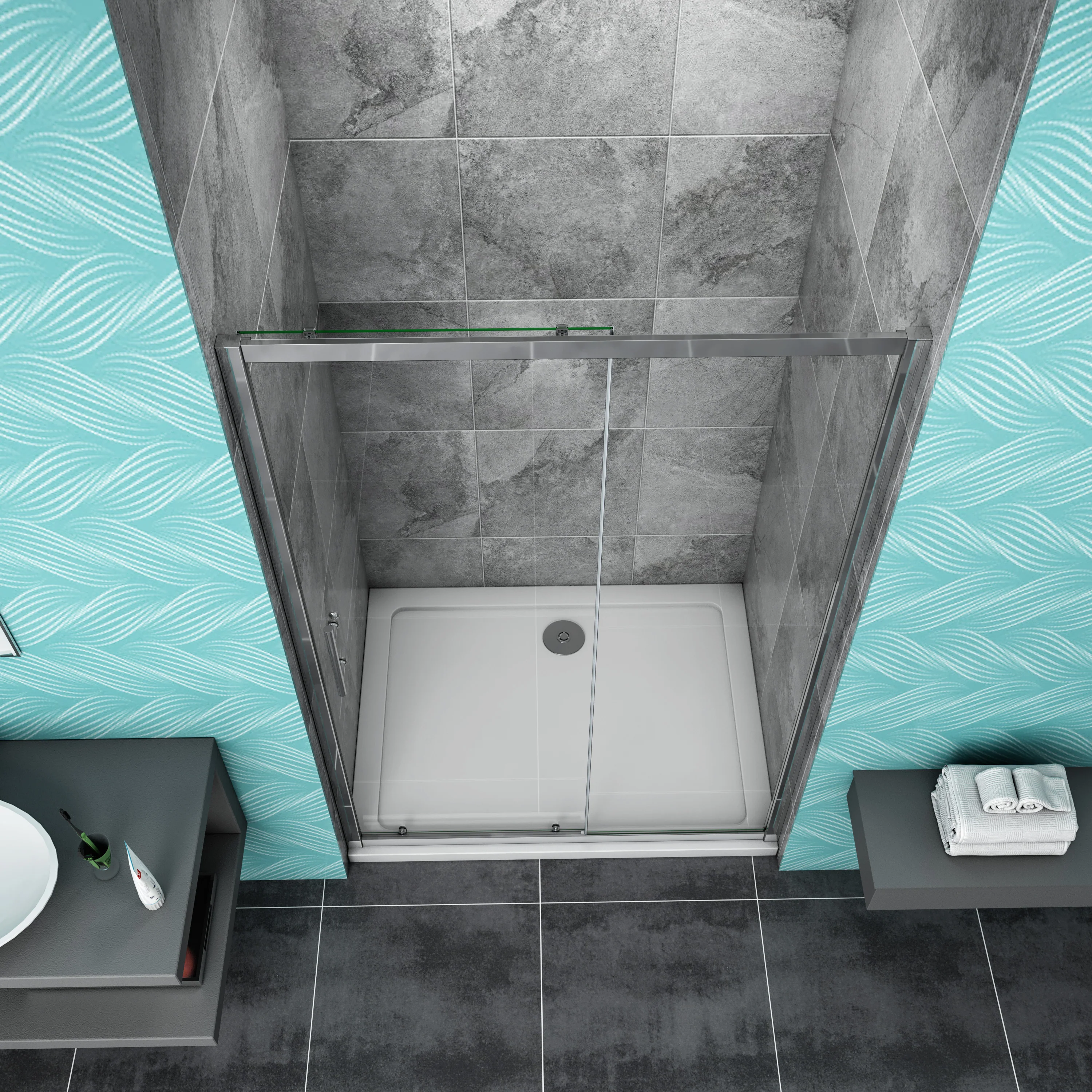 Bathroom Sliding Shower Enclosure Shower Screen WalK In 6mm safety Glass Door - Image 5