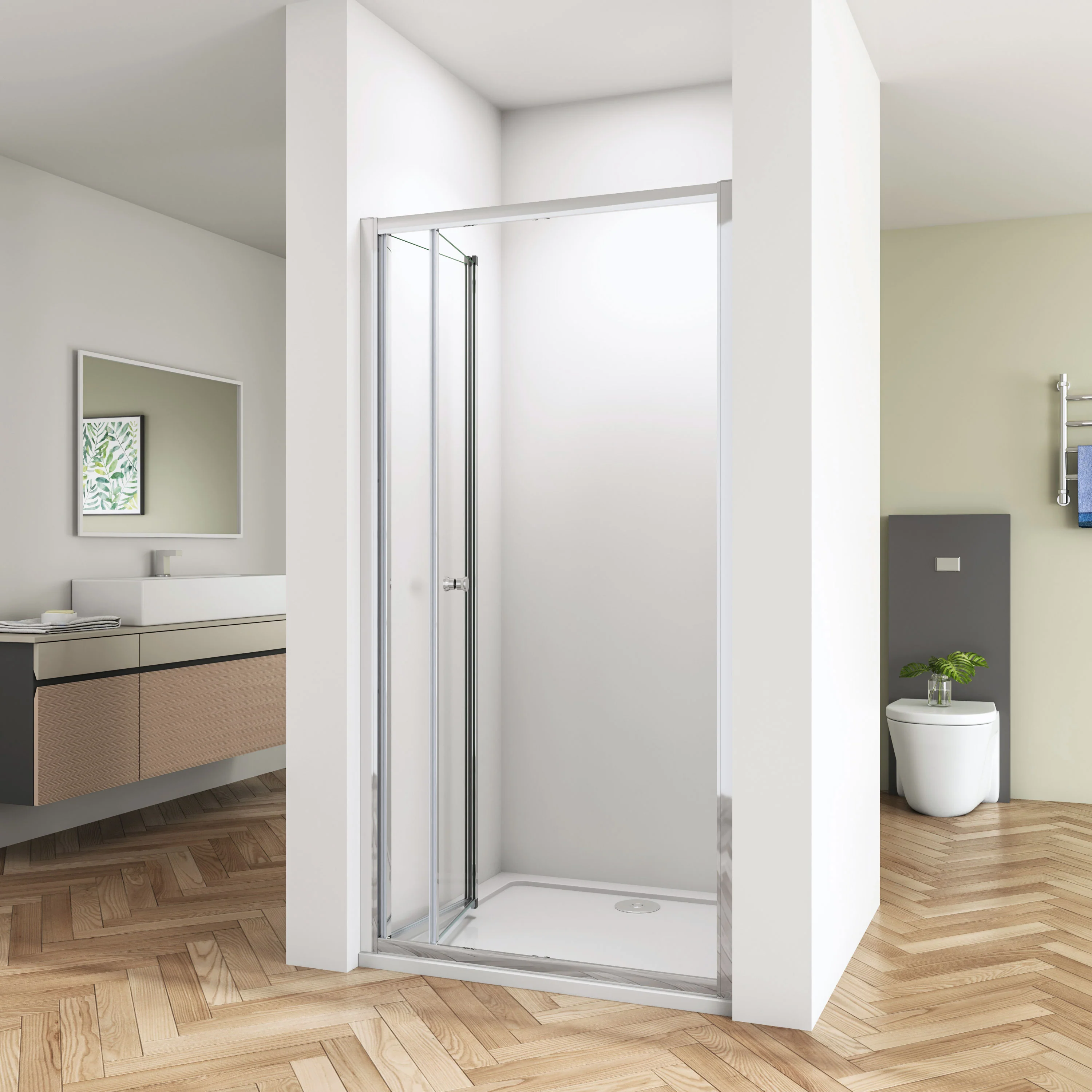 Bathroom Walk in Frame Bi Fold Shower Enclosure Shower Door Screen Safety Glass - Image 7
