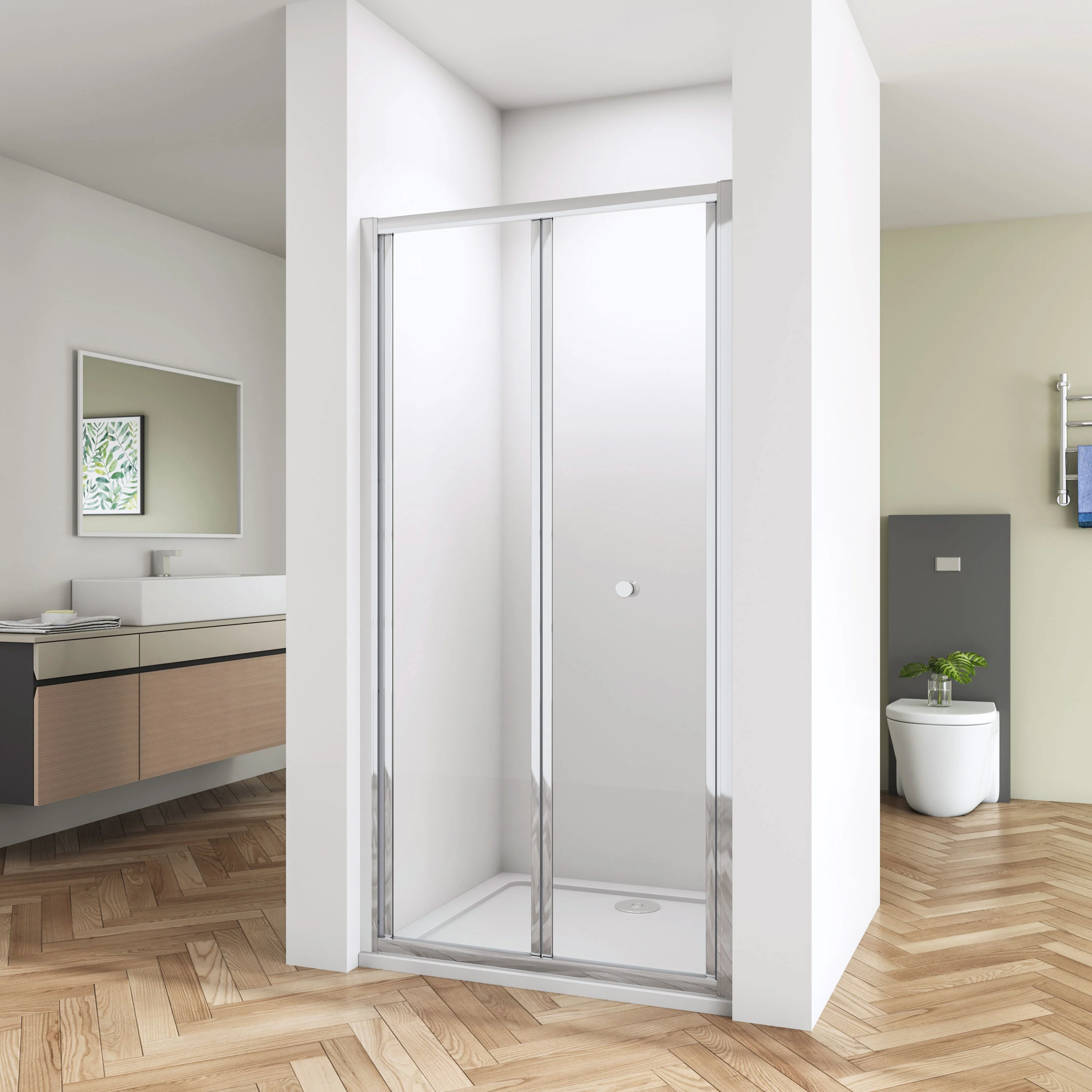Bathroom Walk in Frame Bi Fold Shower Enclosure Shower Door Screen Safety Glass - Image 9