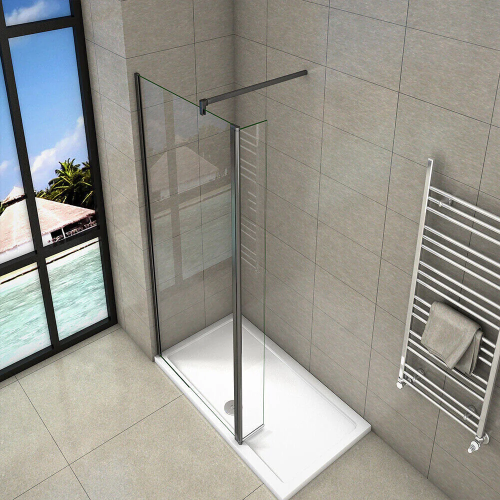 Bathroom Wet Room Shower Enclosure Black 8mm Glass Cubicle&Flipper Return Pane - Image 3