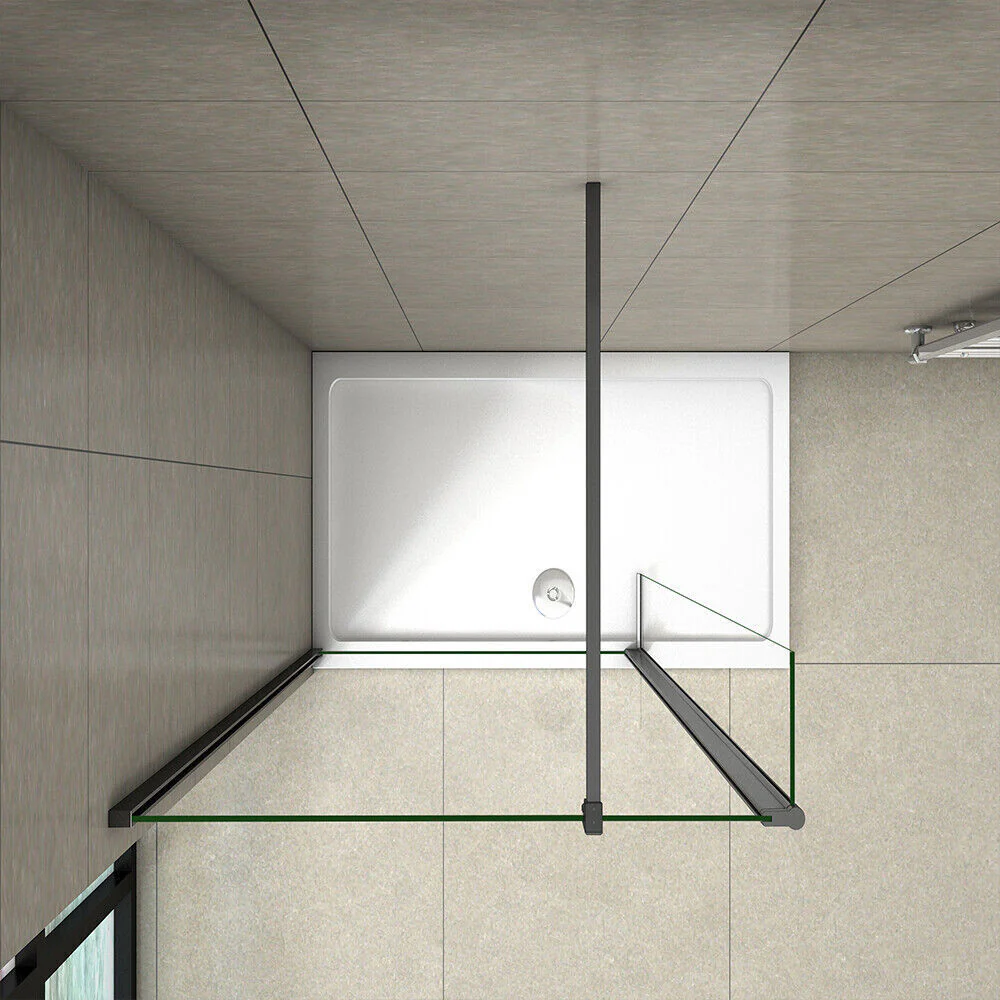 Bathroom Wet Room Shower Enclosure Black 8mm Glass Cubicle&Flipper Return Pane - Image 4