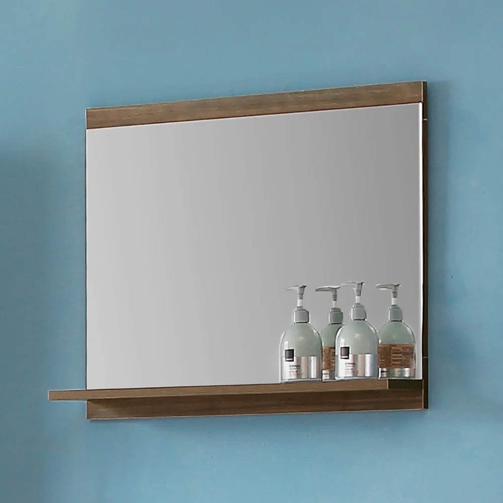 Brown Bathroom Mirror with Shelf, Wall Mounted Bathroom Mirrors, Hanging Mirror