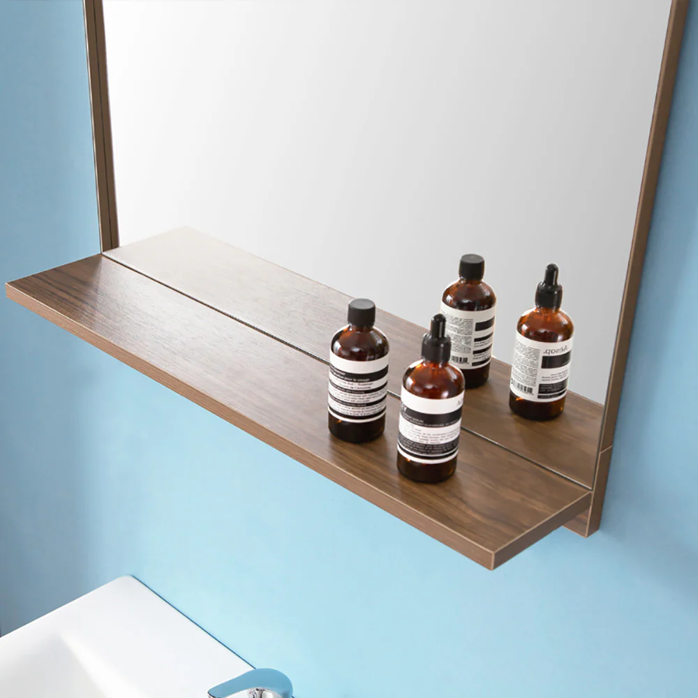 Brown Bathroom Mirror with Shelf, Wall Mounted Bathroom Mirrors, Hanging Mirror - Image 2