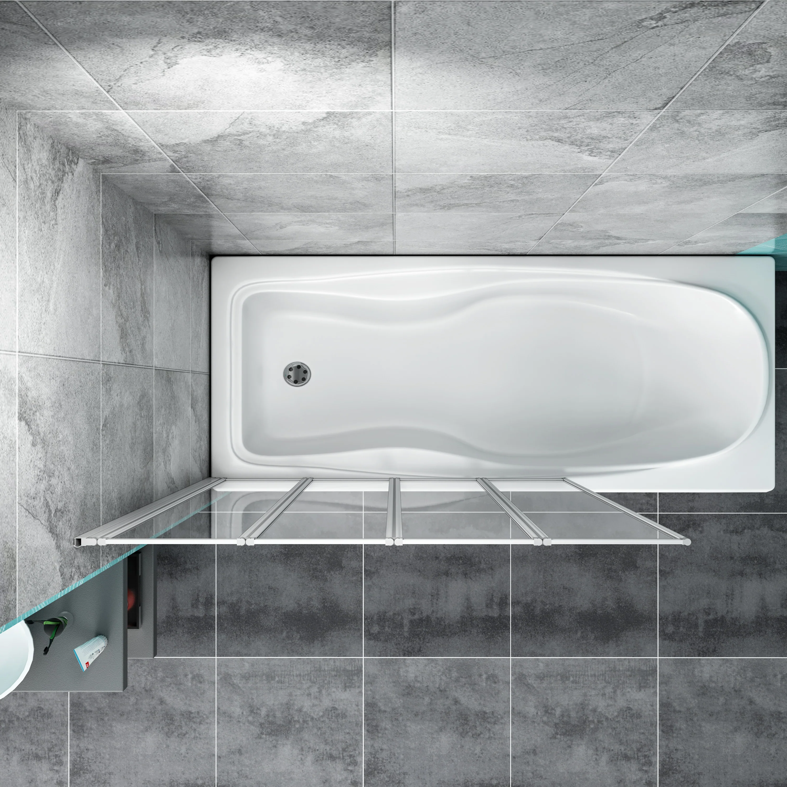 Fold Folding Bath Screen Shower Bathroom 4mm Glass Panel 900x1400 - Image 4