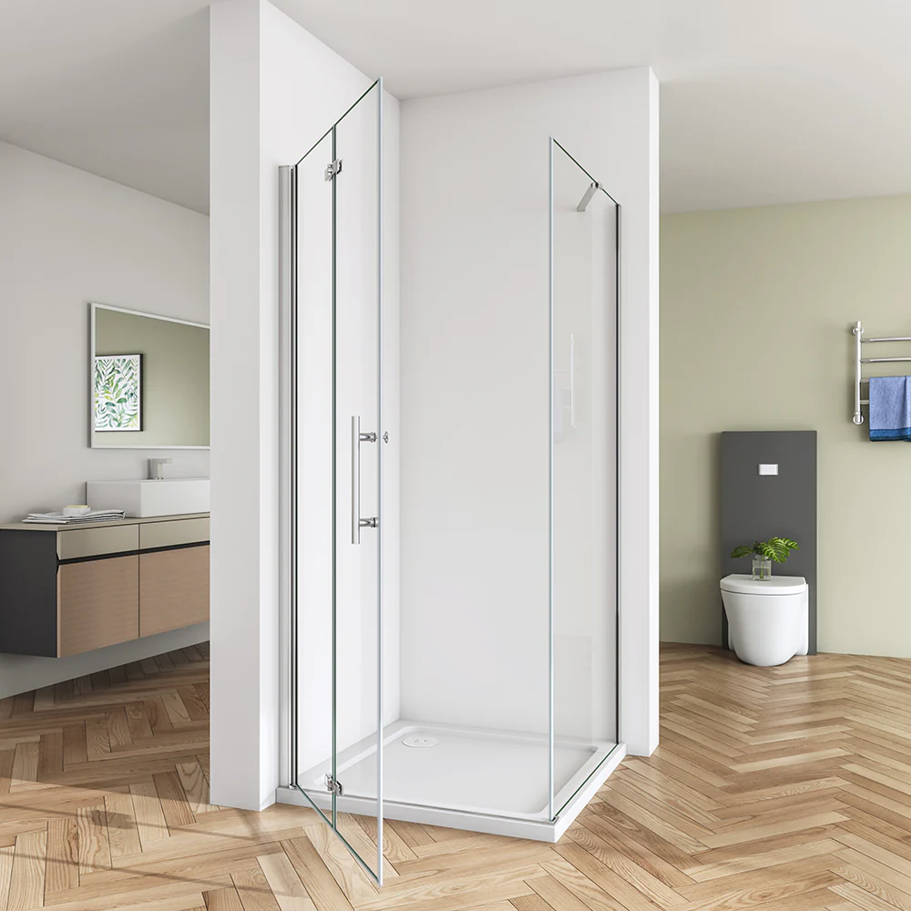 Shower Door Bi fold Frameless Glass + Rectangle Stone Tray +Waste trap - Image 2
