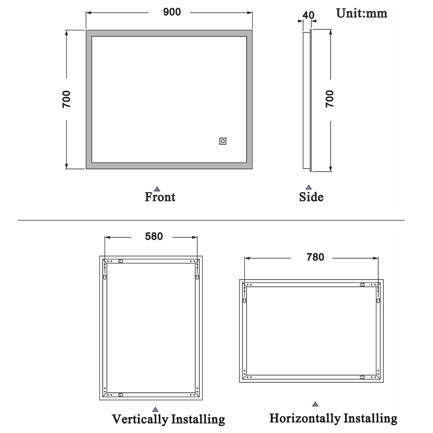700x500mm LED Bathroom Mirror, Anti Fog Touch Switch Vanity Wall Mounted Vertical or Horizontal - Image 8