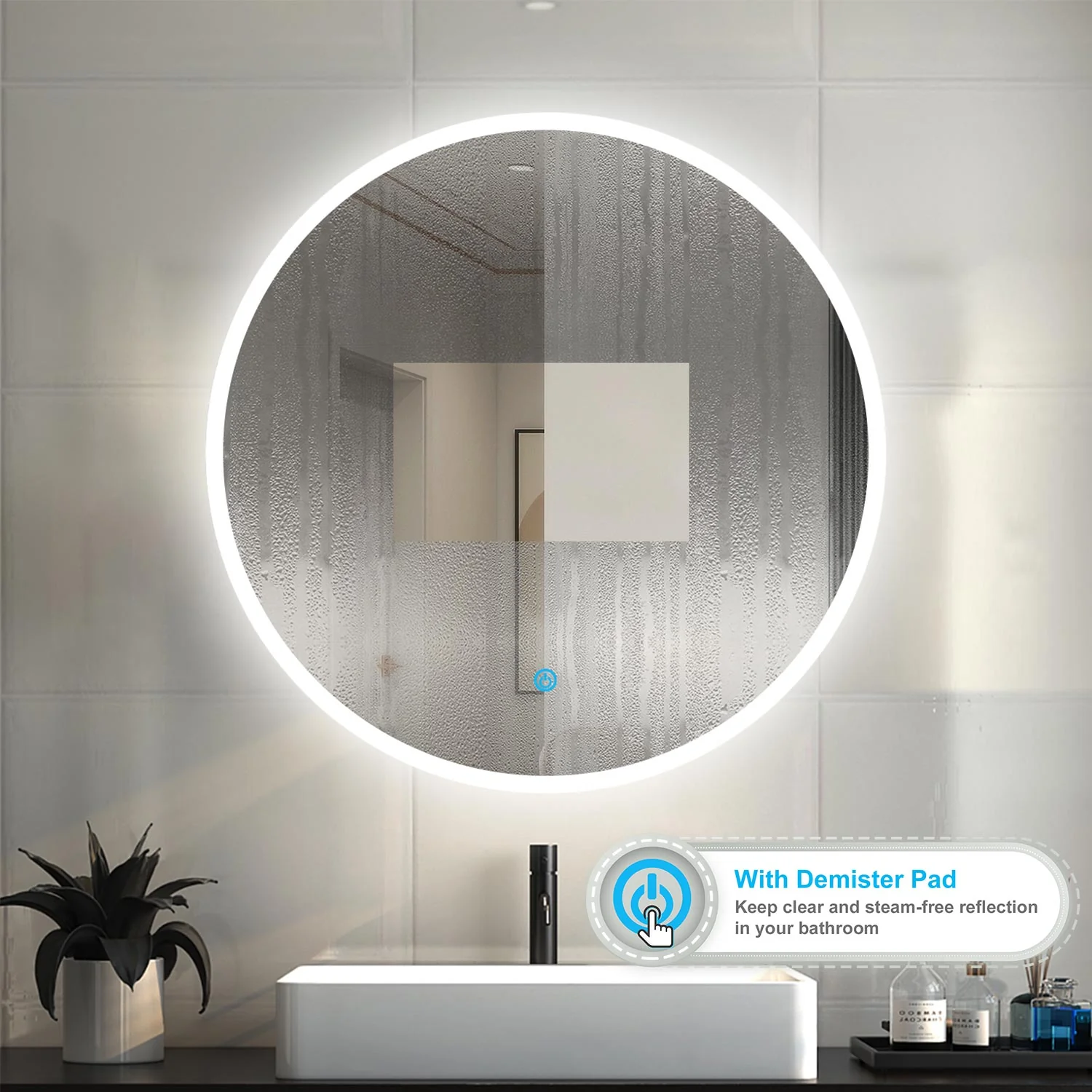 Led Illuminated Bathroom Round Mirror Light Touch Demister Pad Wall Mounted 800x800mm - Image 3