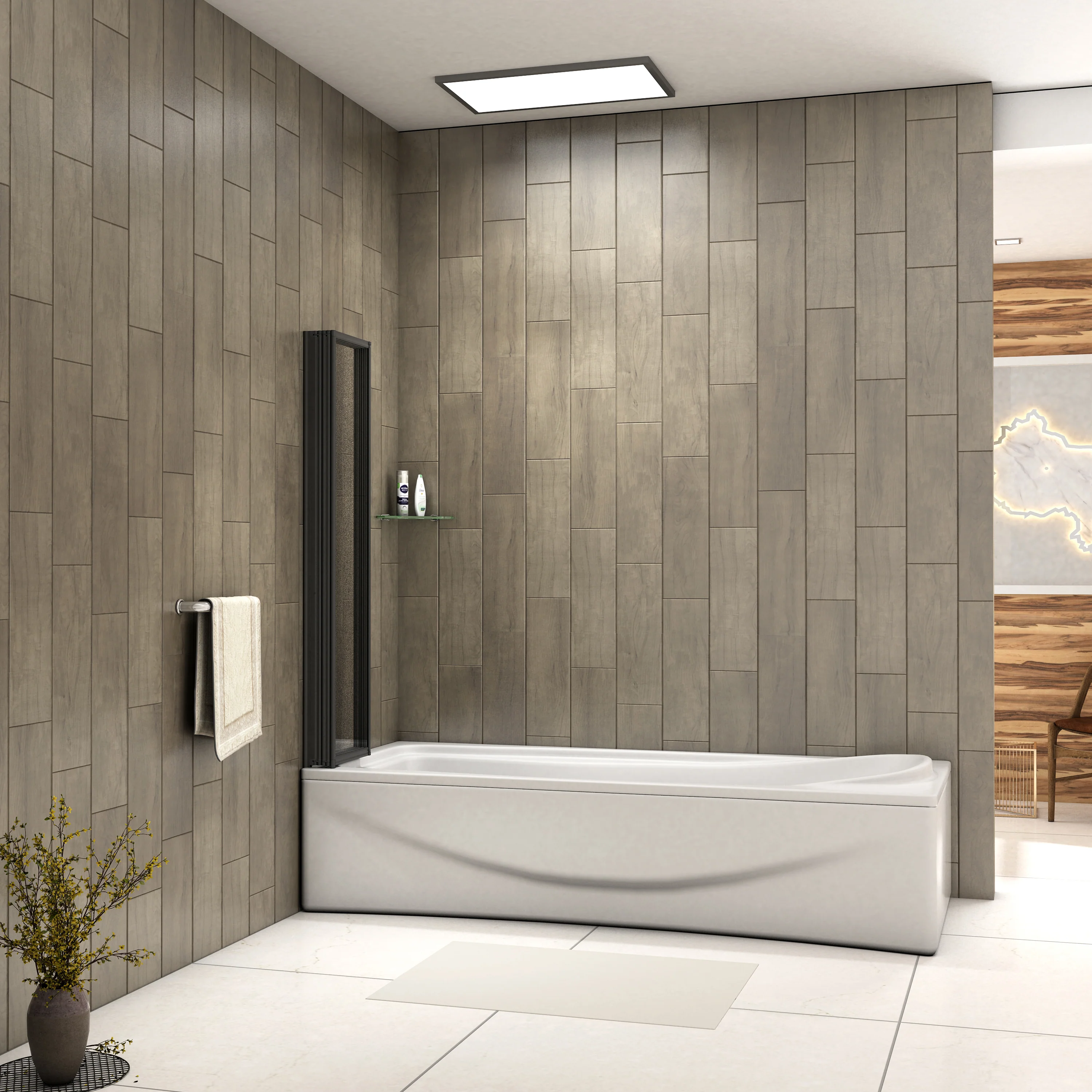 Matt Black 4 Fold Folding Bath Screen Shower Bathroom 4mm Glass Panel 1000x1400 - Image 3