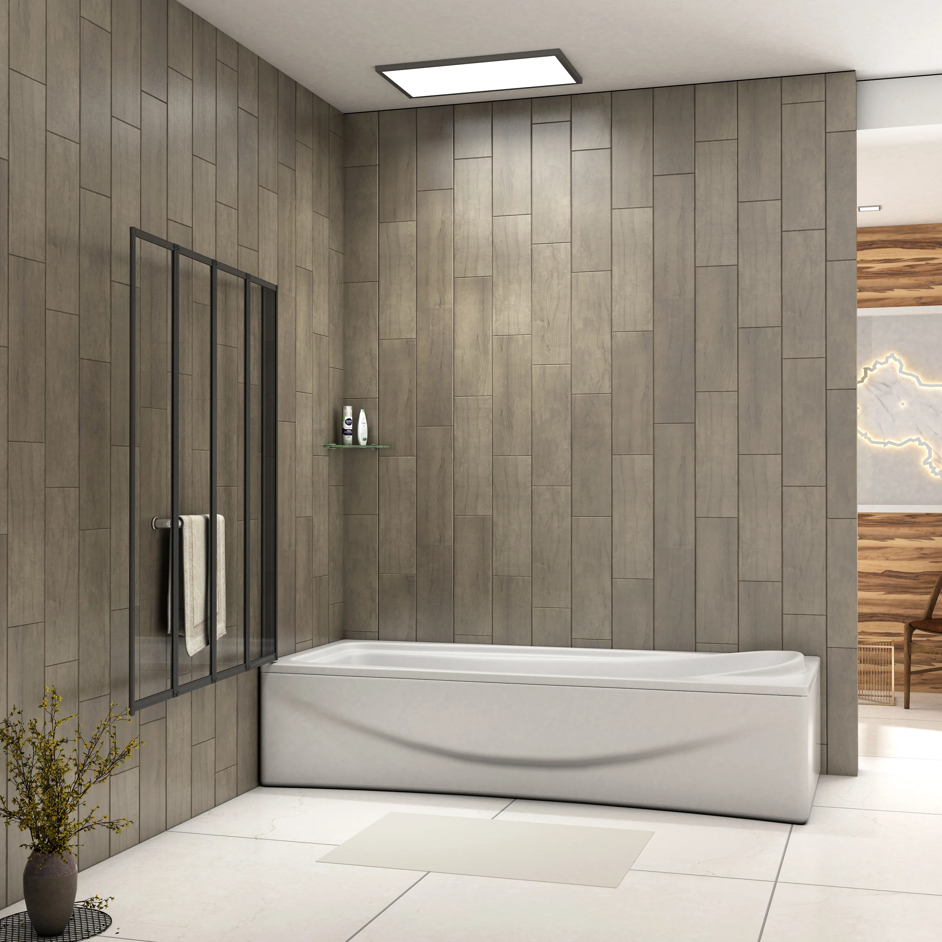 Matt Black 4 Fold Folding Bath Screen Shower Bathroom 4mm Glass Panel 1000x1400 - Image 4