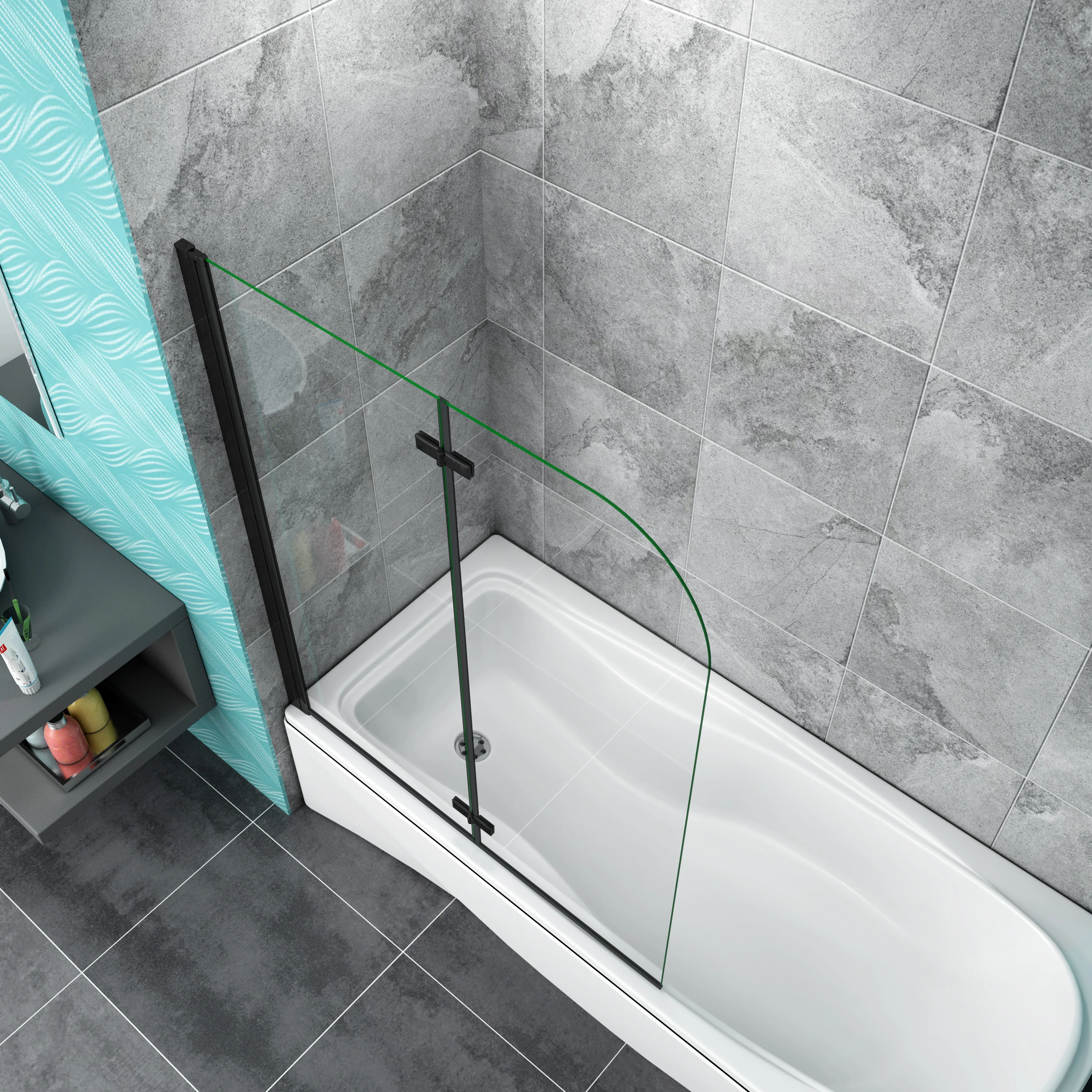 Matt Black Pivot Hinge 2 Fold Shower Screen Over Bath 6mm NANO Glass Door Panel - Image 8