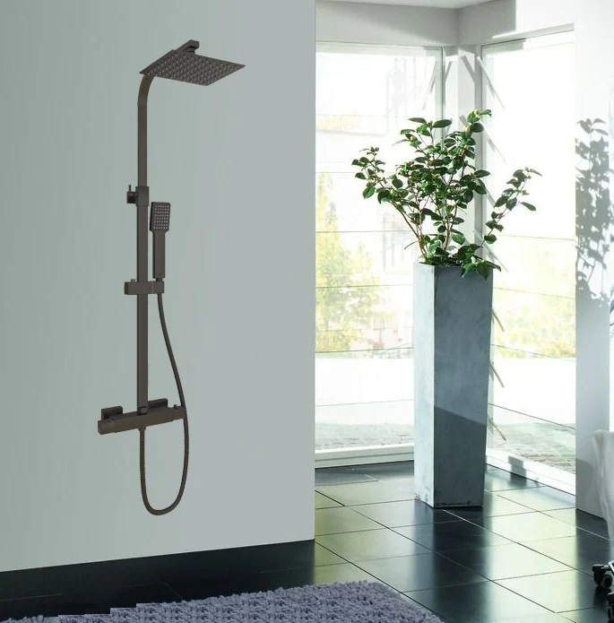 New Bathroom Thermostatic Shower Mixer Valve Square Black Set