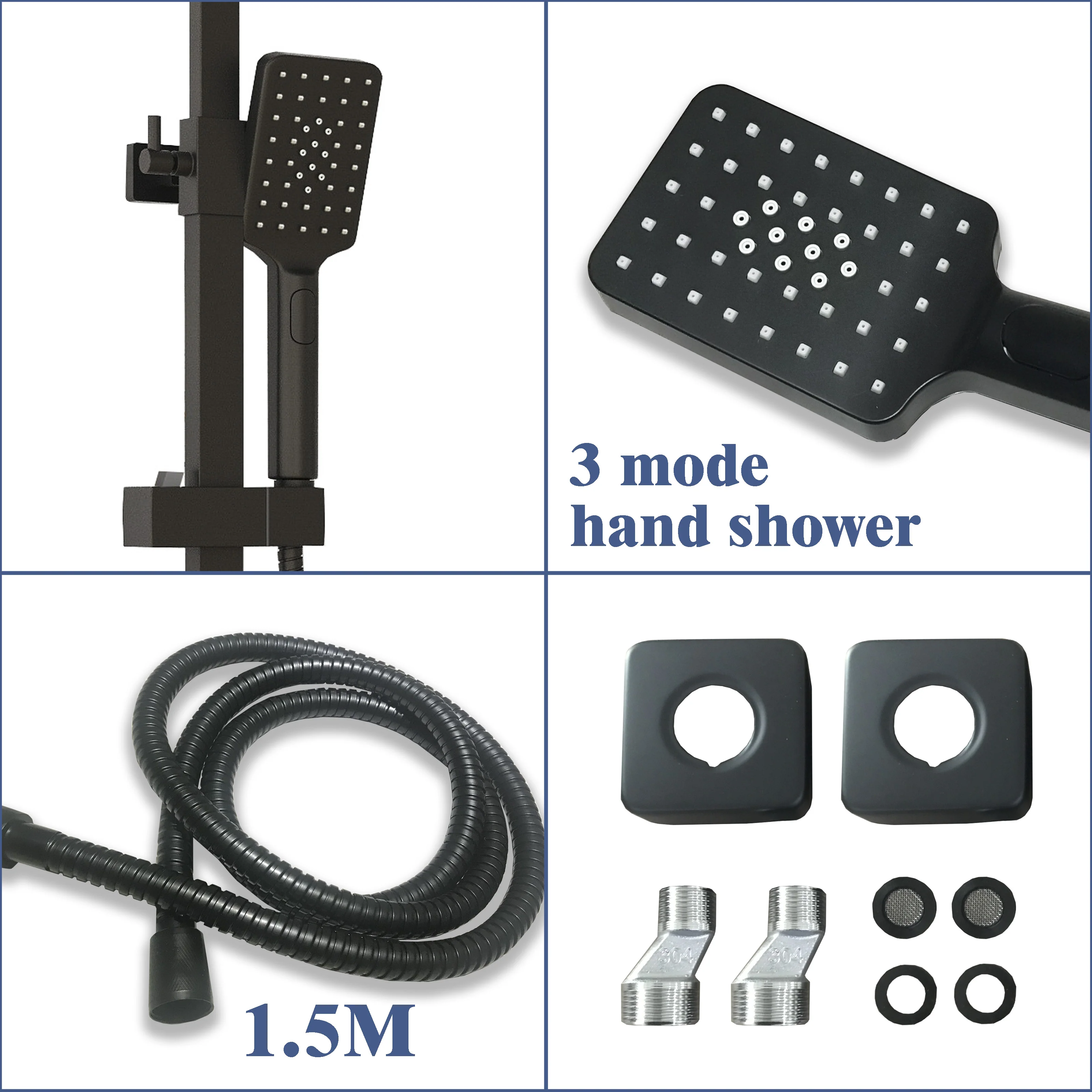 New Bathroom Thermostatic Shower Mixer Valve Square Black Set - Image 10