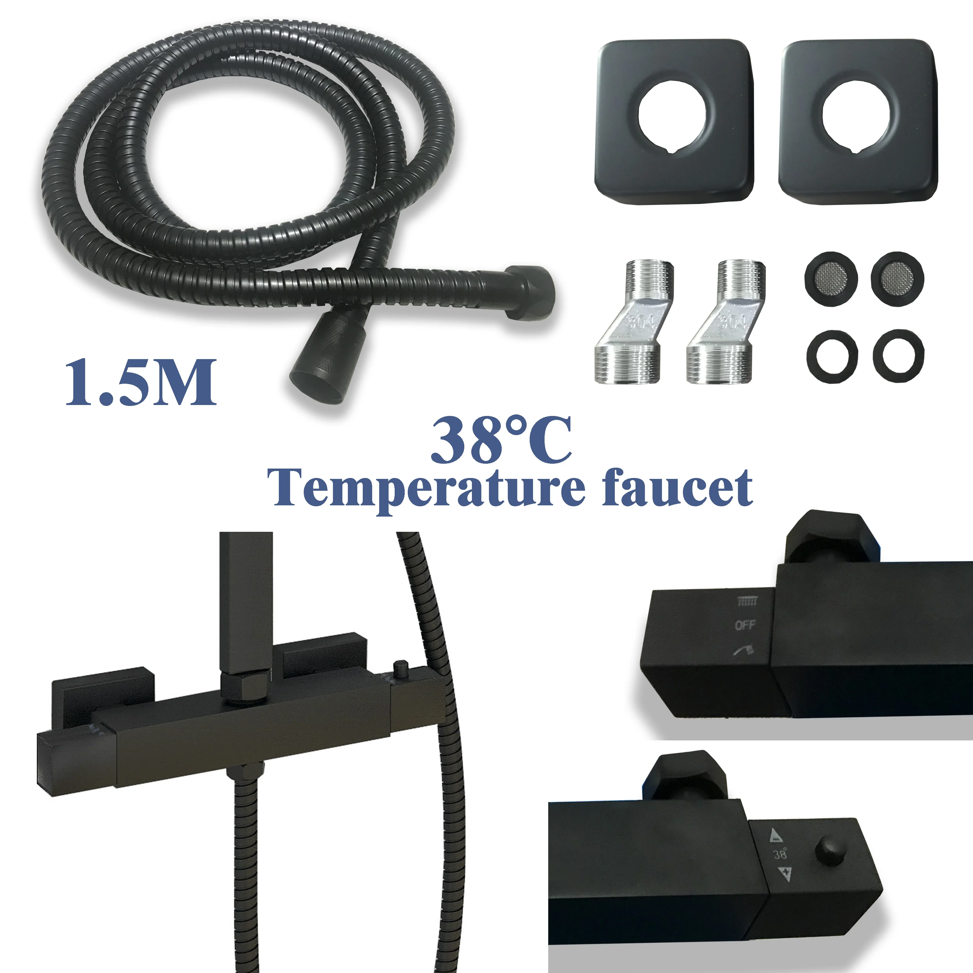 New Bathroom Thermostatic Shower Mixer Valve Square Black Set - Image 5