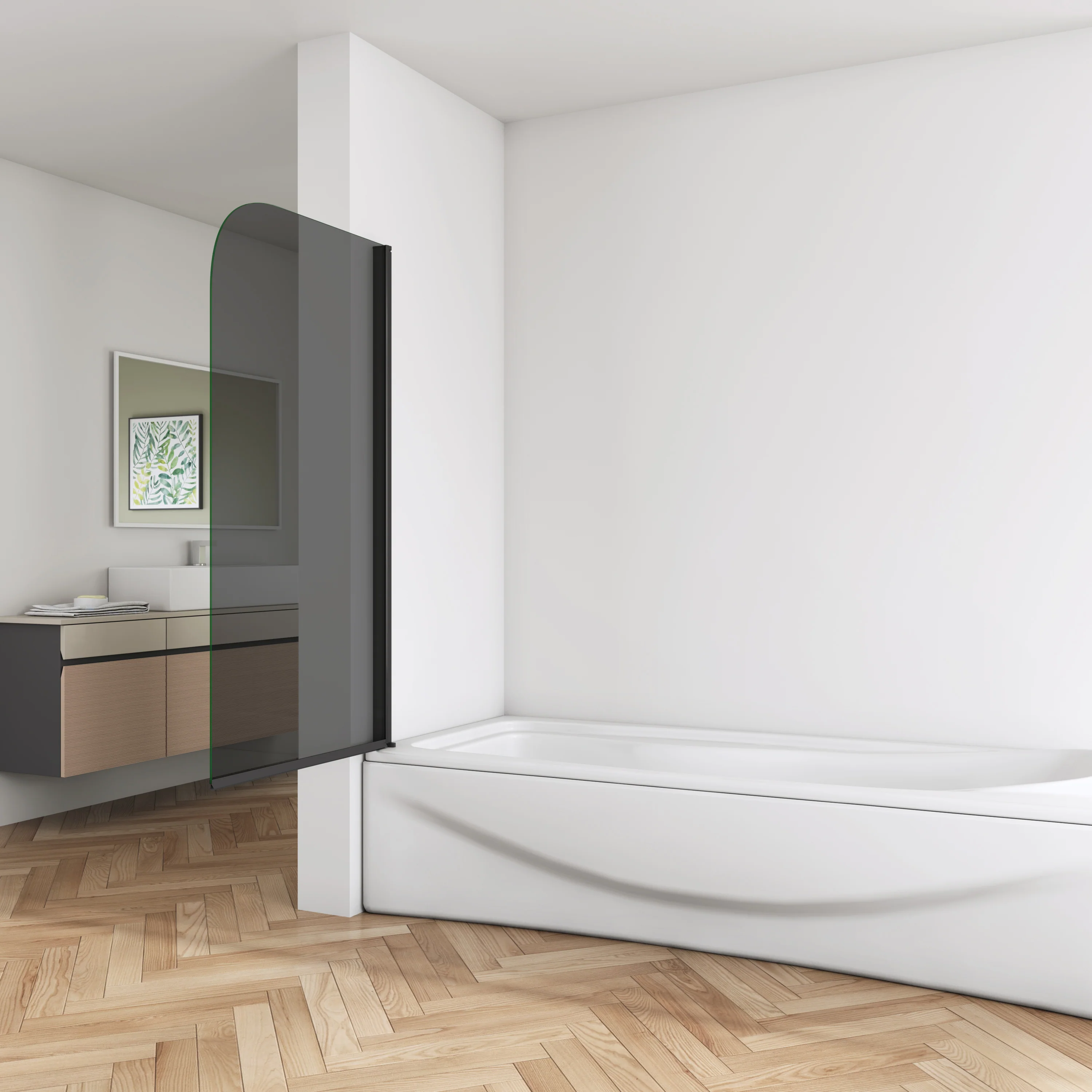 Pivot Matt Black Frame Dark Grey Bath Shower Screen Tempered Glass 800x1400mm - Image 3