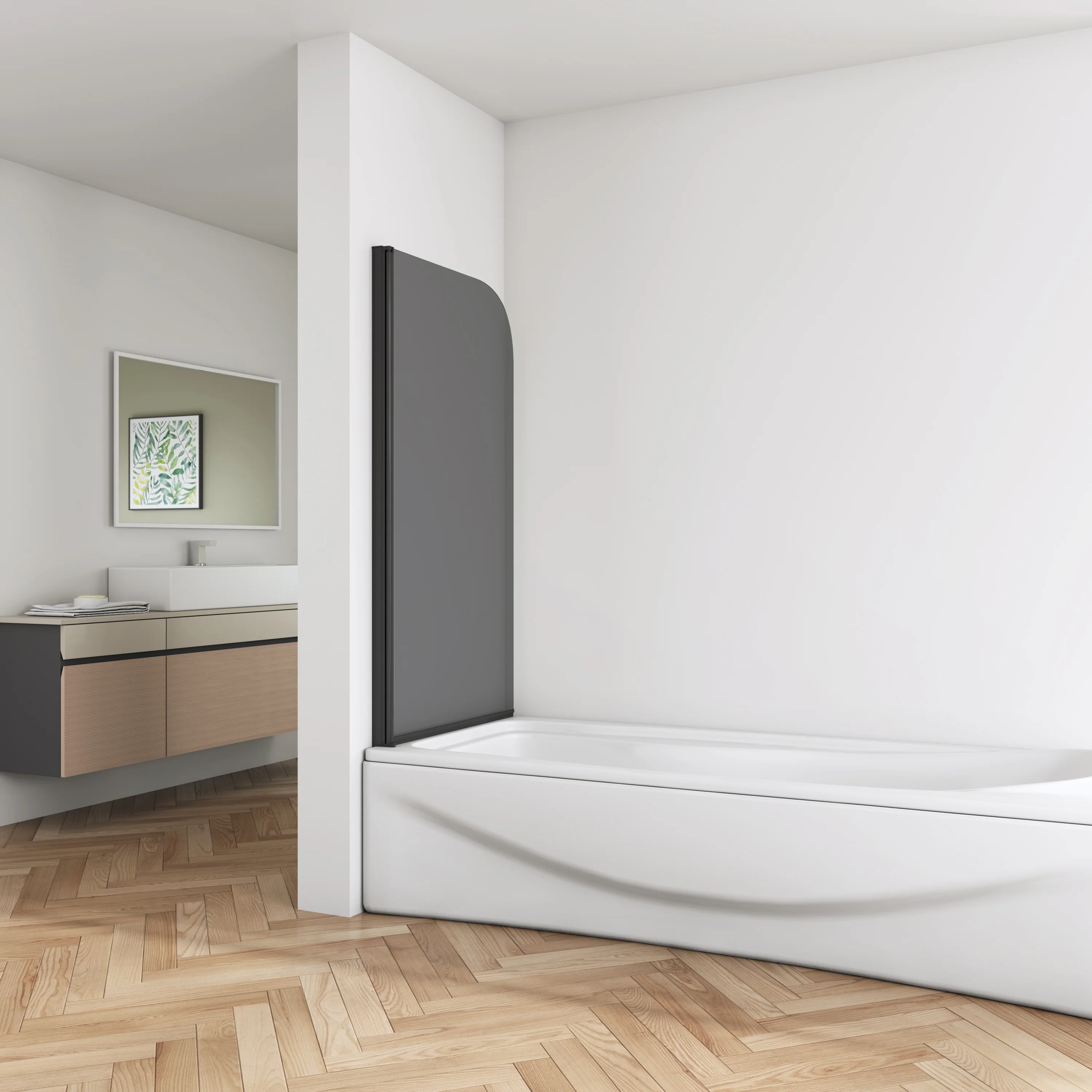 Pivot Matt Black Frame Dark Grey Bath Shower Screen Tempered Glass 800x1400mm - Image 4