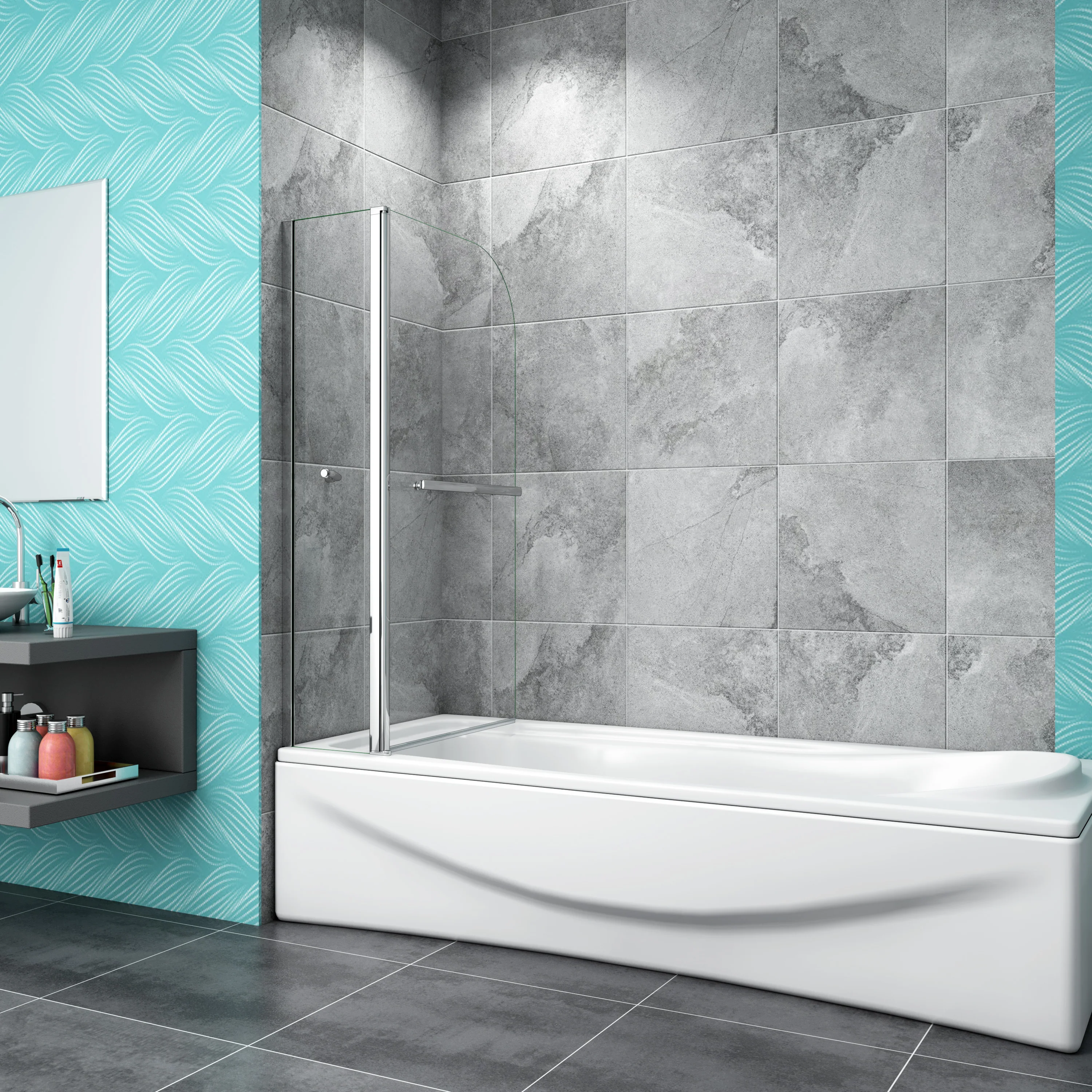 Double Pivot Shower Bath Screen 6mm Easyclean Glass Panel 1000x1400mm - Image 5