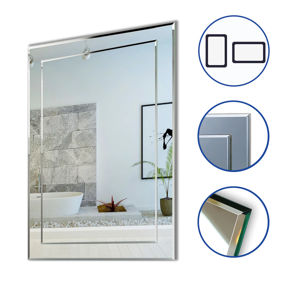 500x700mm Frameless Batroom Wall Mirrors, Wall Mounted Bathroom Mirror Vertical or Horizontal - Image 3