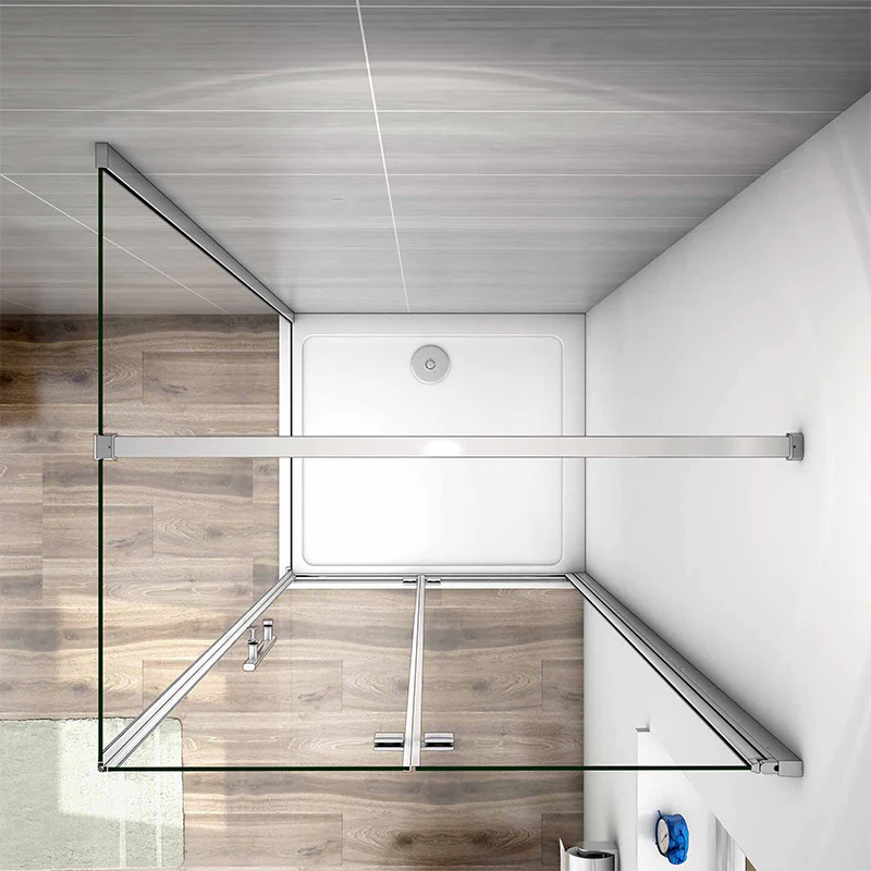 Hinge Shower Door Screen Bi fold Glass + Rectangle Stone Tray +Waste trap - Image 11