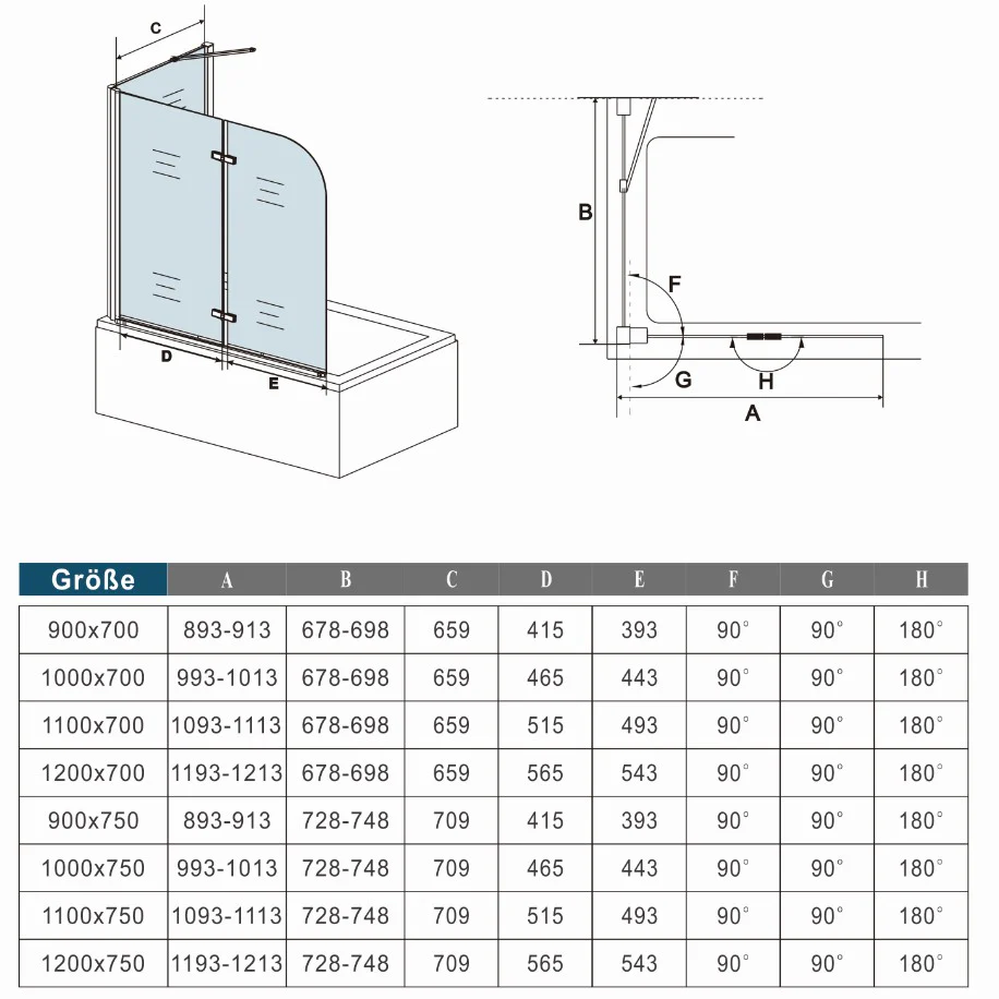 SKY 2 Fold Hinge Pivot Bath Shower Screen Panel 140cm Height - Image 5
