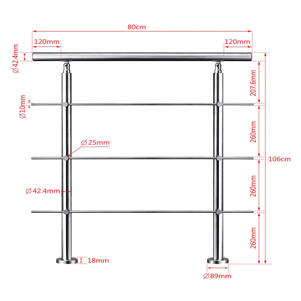 SKY Stainless Steel handrail with 3 crossbars Balustrade Stairs Outdoor Indoor - Image 8