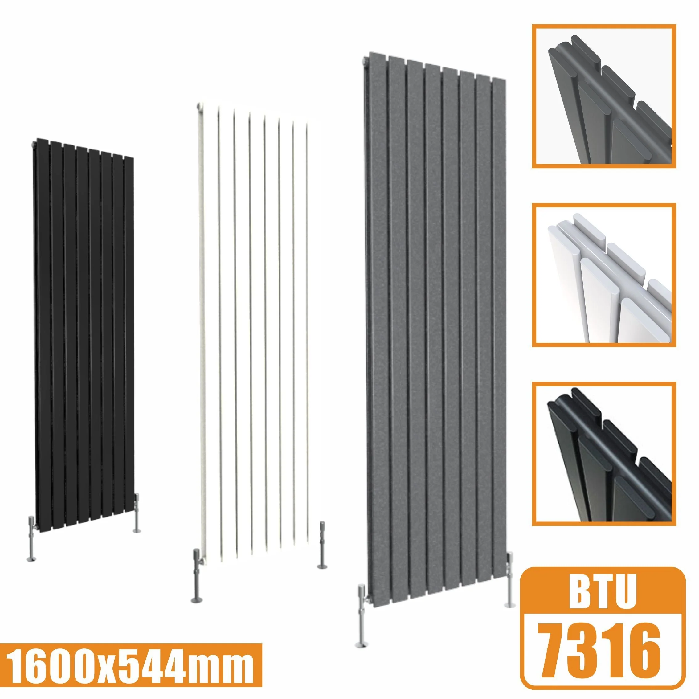 SKY Bathroom Vertical Flat Panel Tall Anthracite & Black & White Radiator Central Heating - Image 13