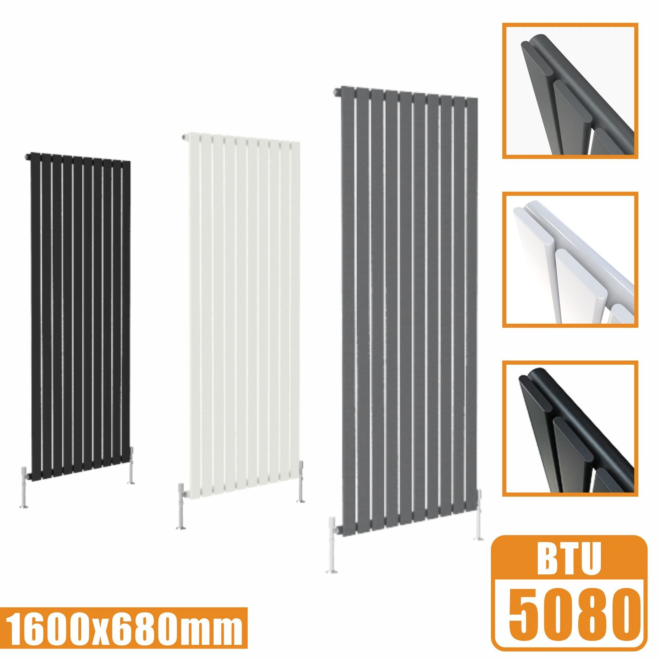 SKY Bathroom Vertical Flat Panel Tall Anthracite & Black & White Radiator Central Heating - Image 15
