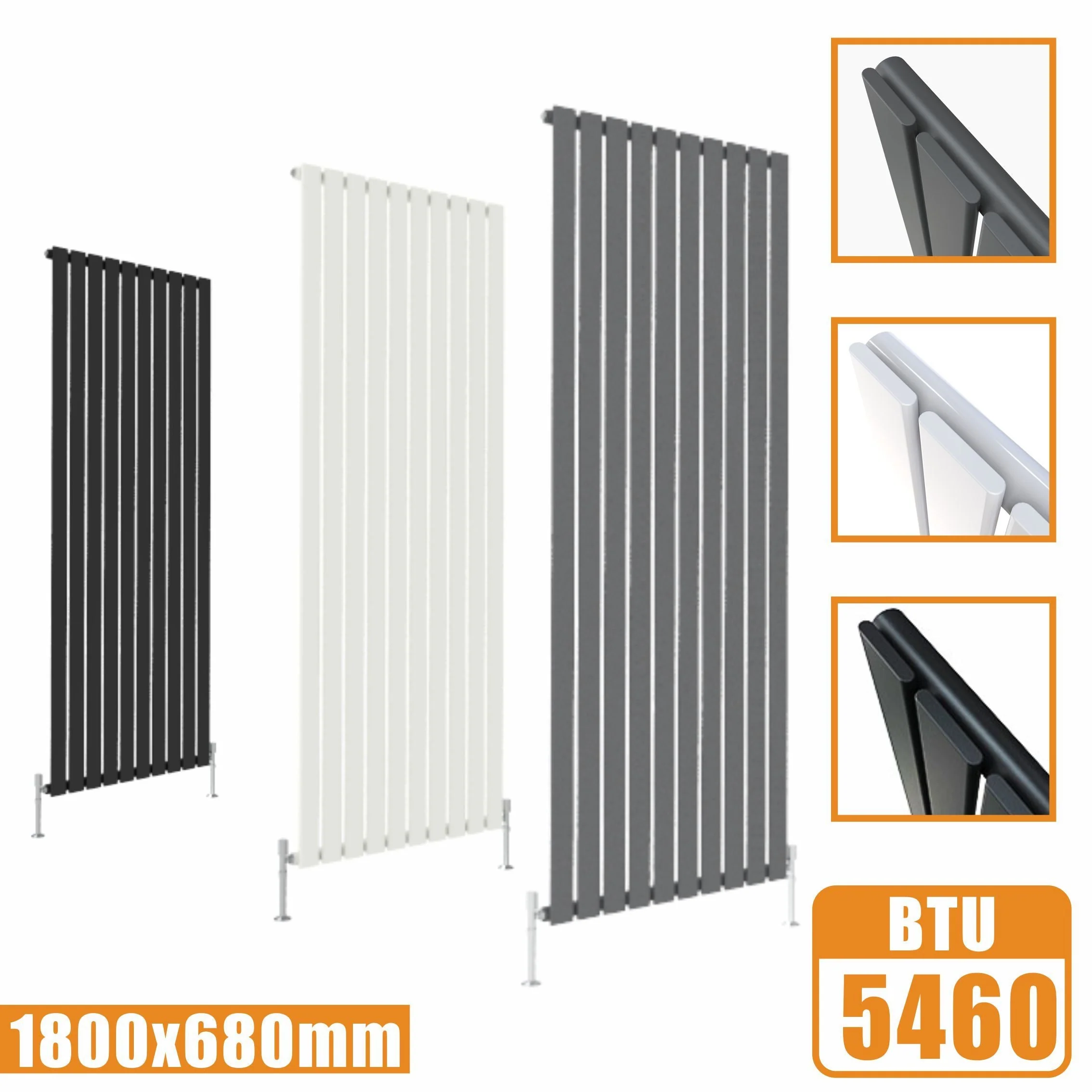 SKY Bathroom Vertical Flat Panel Tall Anthracite & Black & White Radiator Central Heating - Image 23