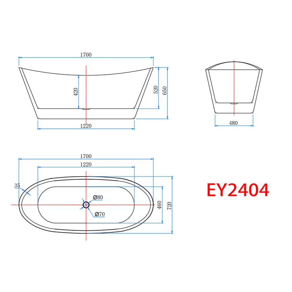 1700x720mm Freestanding Double Ended Bathroom Bath Shower Bath Bathtub - Image 4