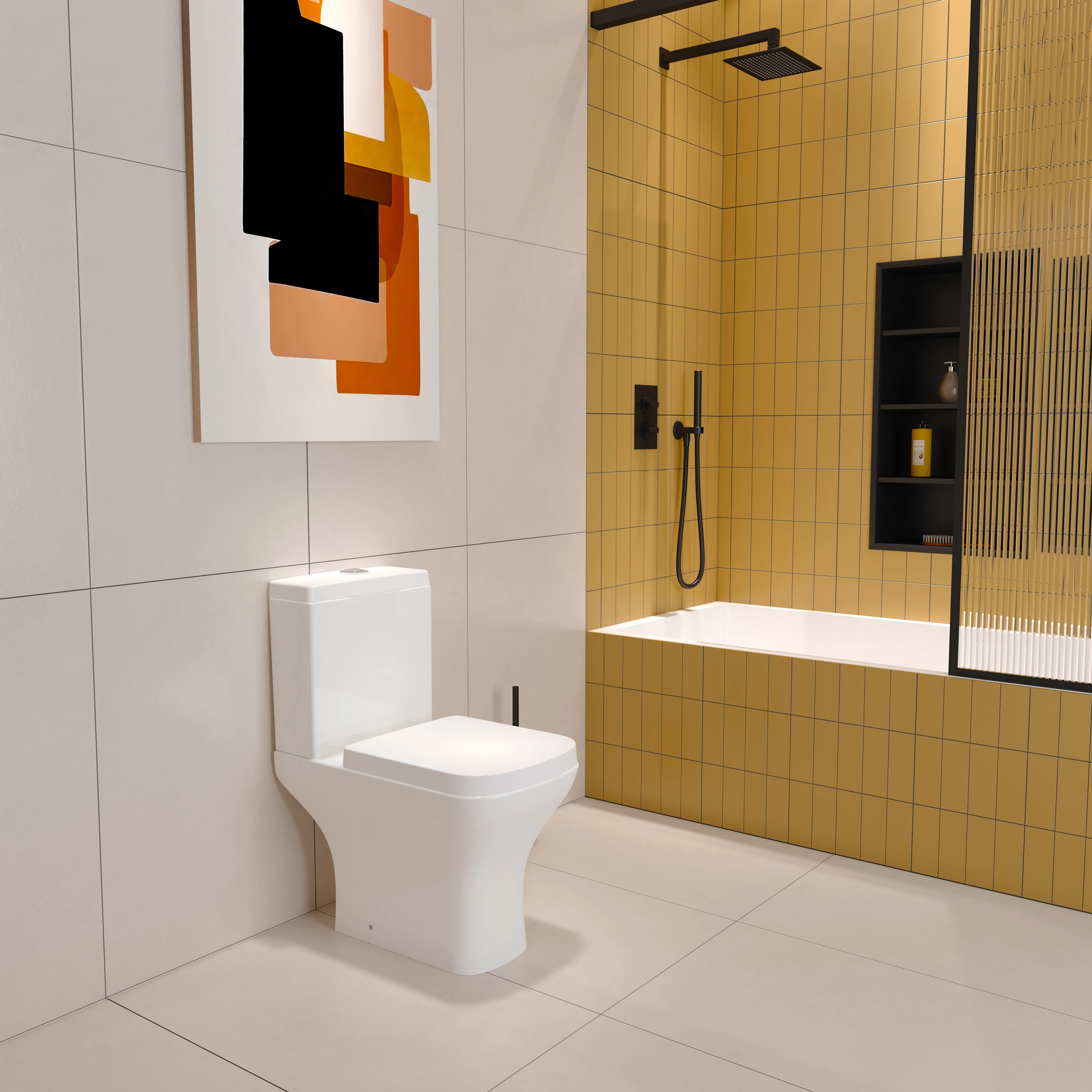 SKY Bathroom Close Coupled Toilet Square Ceramic White Short Projection WC - Image 6