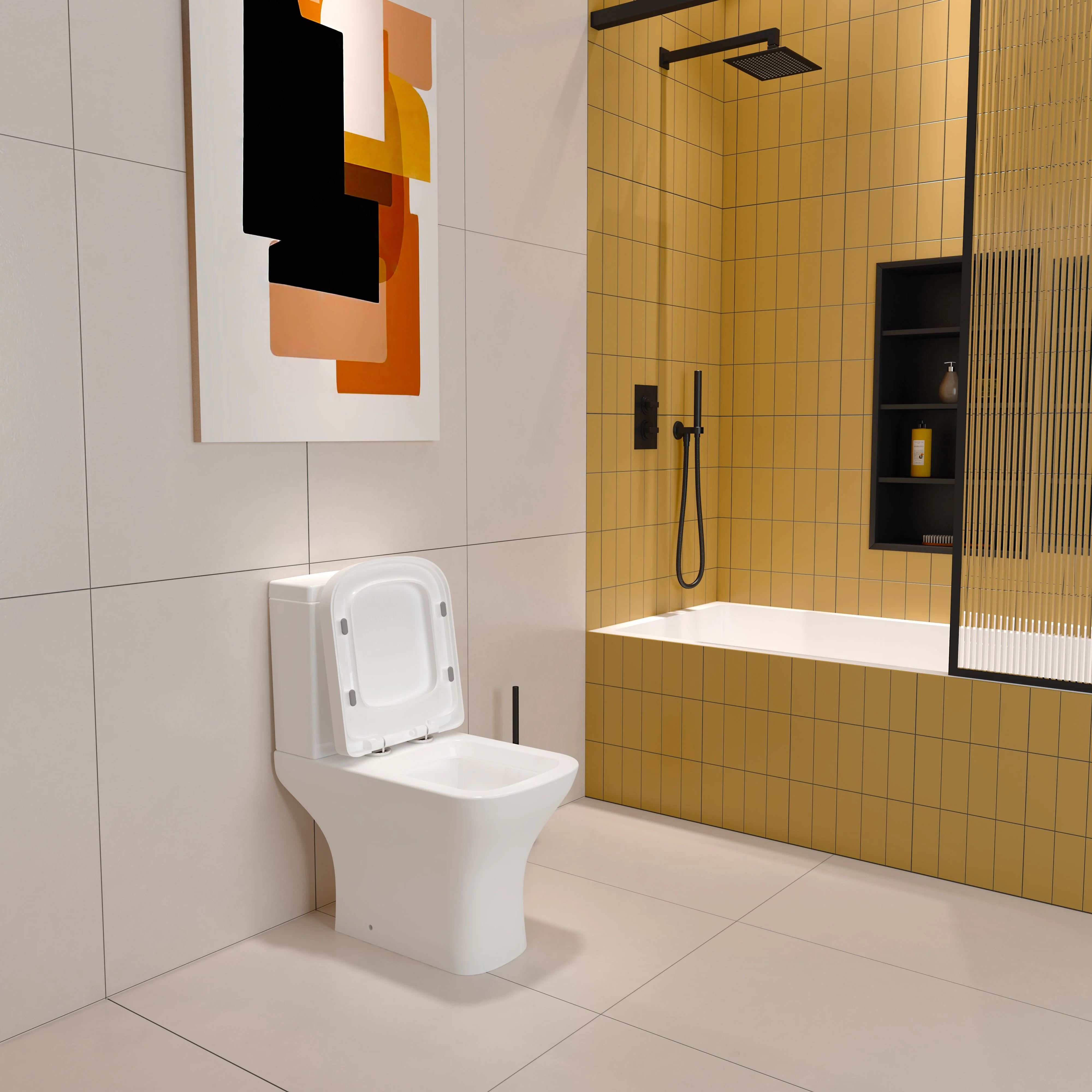 SKY Bathroom Close Coupled Toilet Square Ceramic White Short Projection WC - Image 7