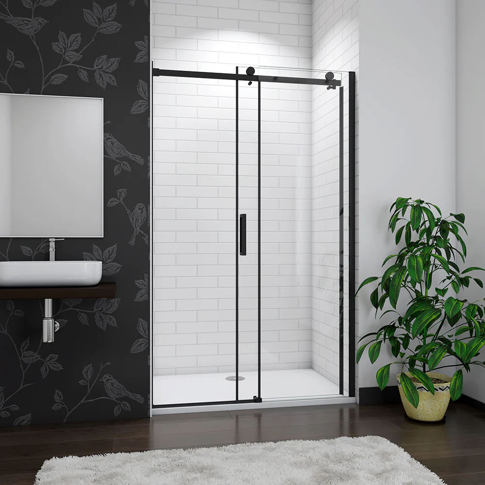 SKY Frameless Sliding Black Shower Enclosure Cubicle 8mm Glass Door+shower tray - Image 3