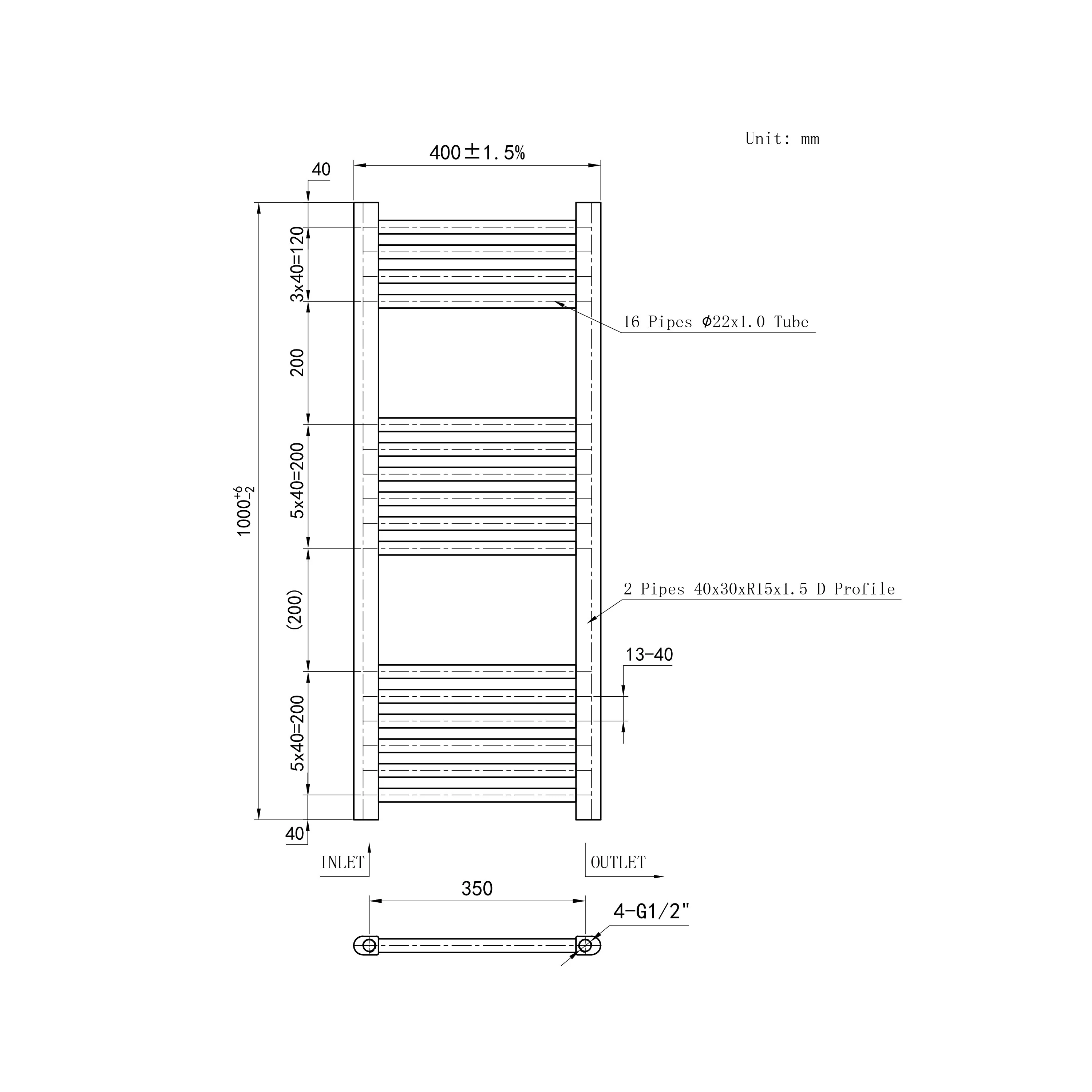 Matt Black Central Towel Rail Straight Ladder Heating Radiator Warmer - Image 12