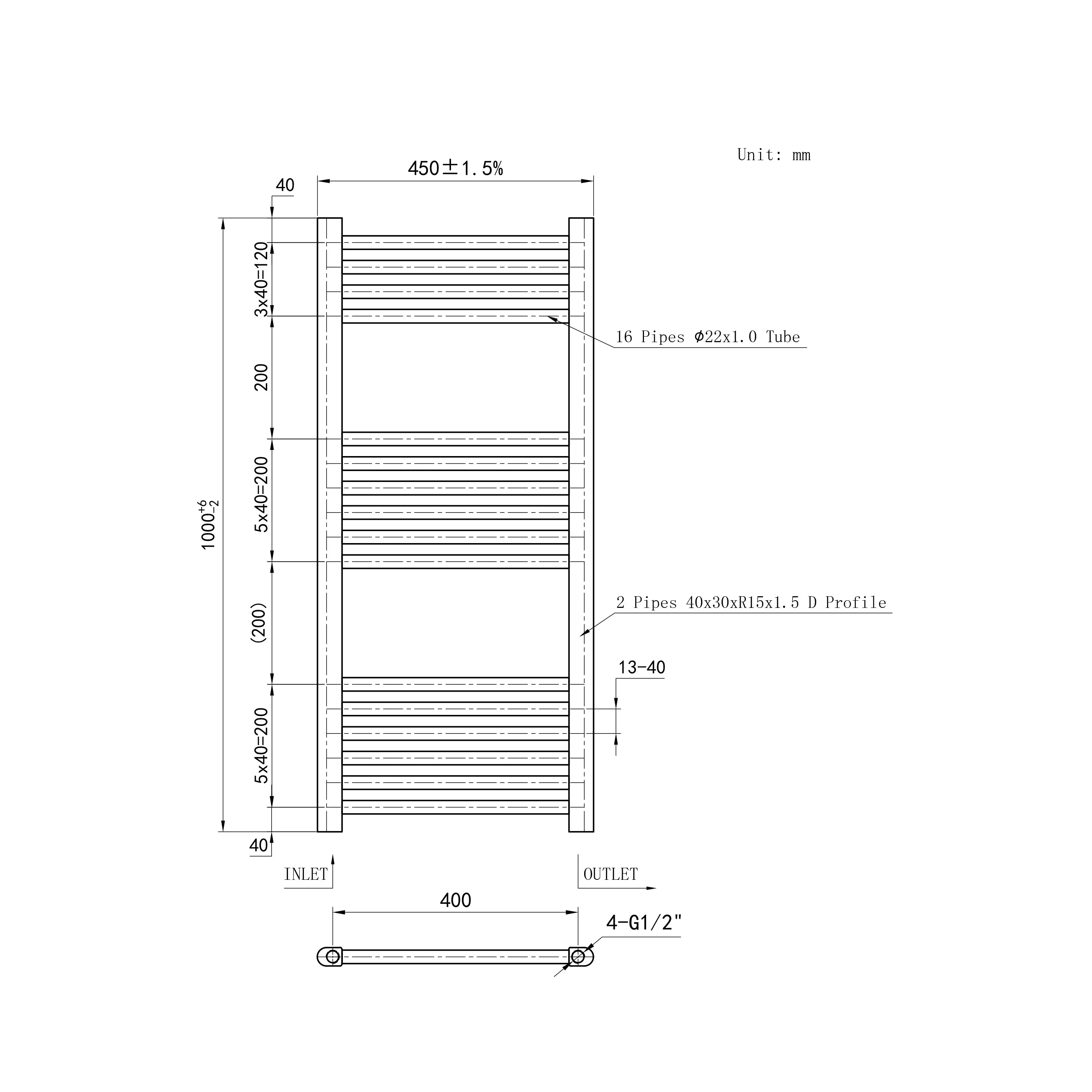 Matt Black Central Towel Rail Straight Ladder Heating Radiator Warmer - Image 13