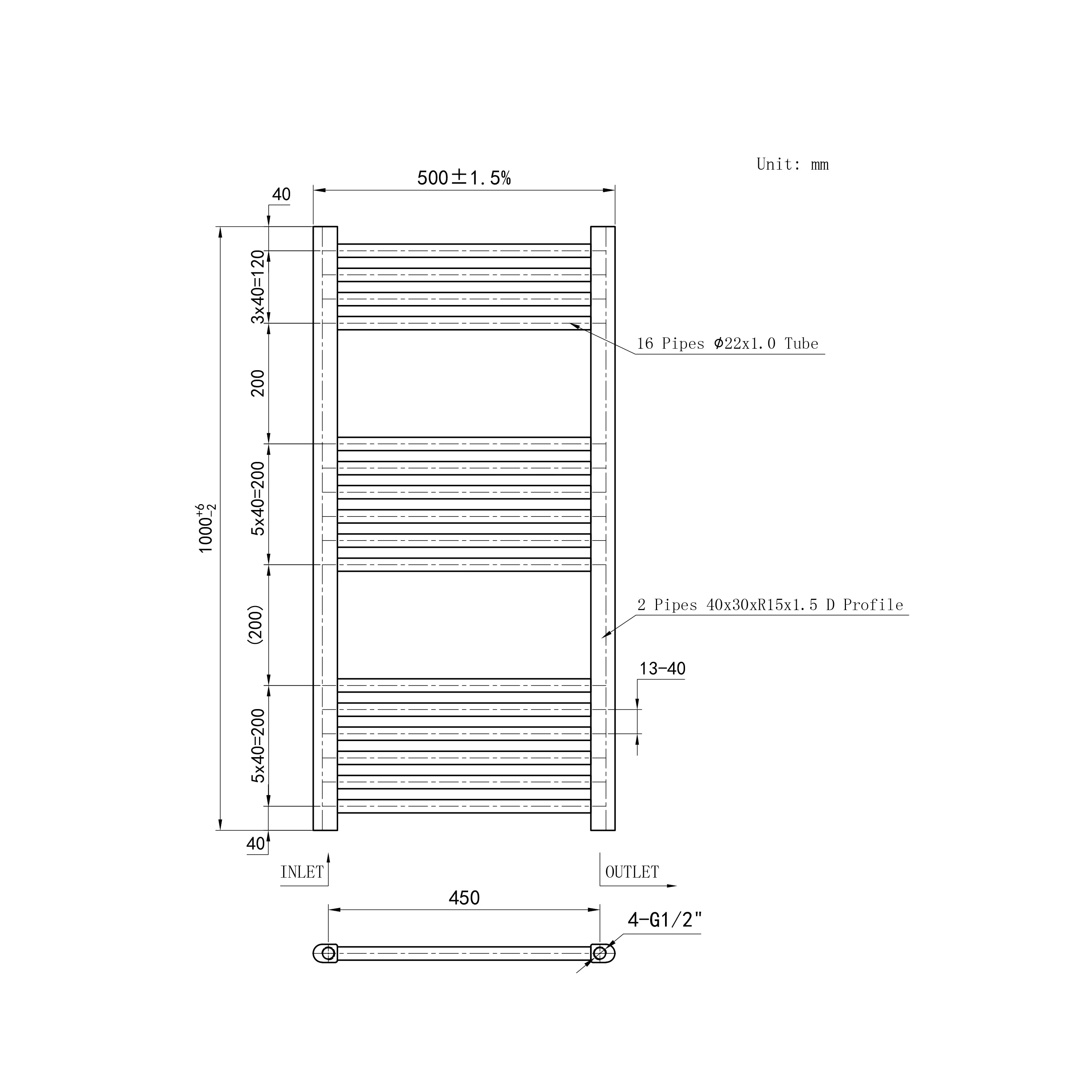 Matt Black Central Towel Rail Straight Ladder Heating Radiator Warmer - Image 14
