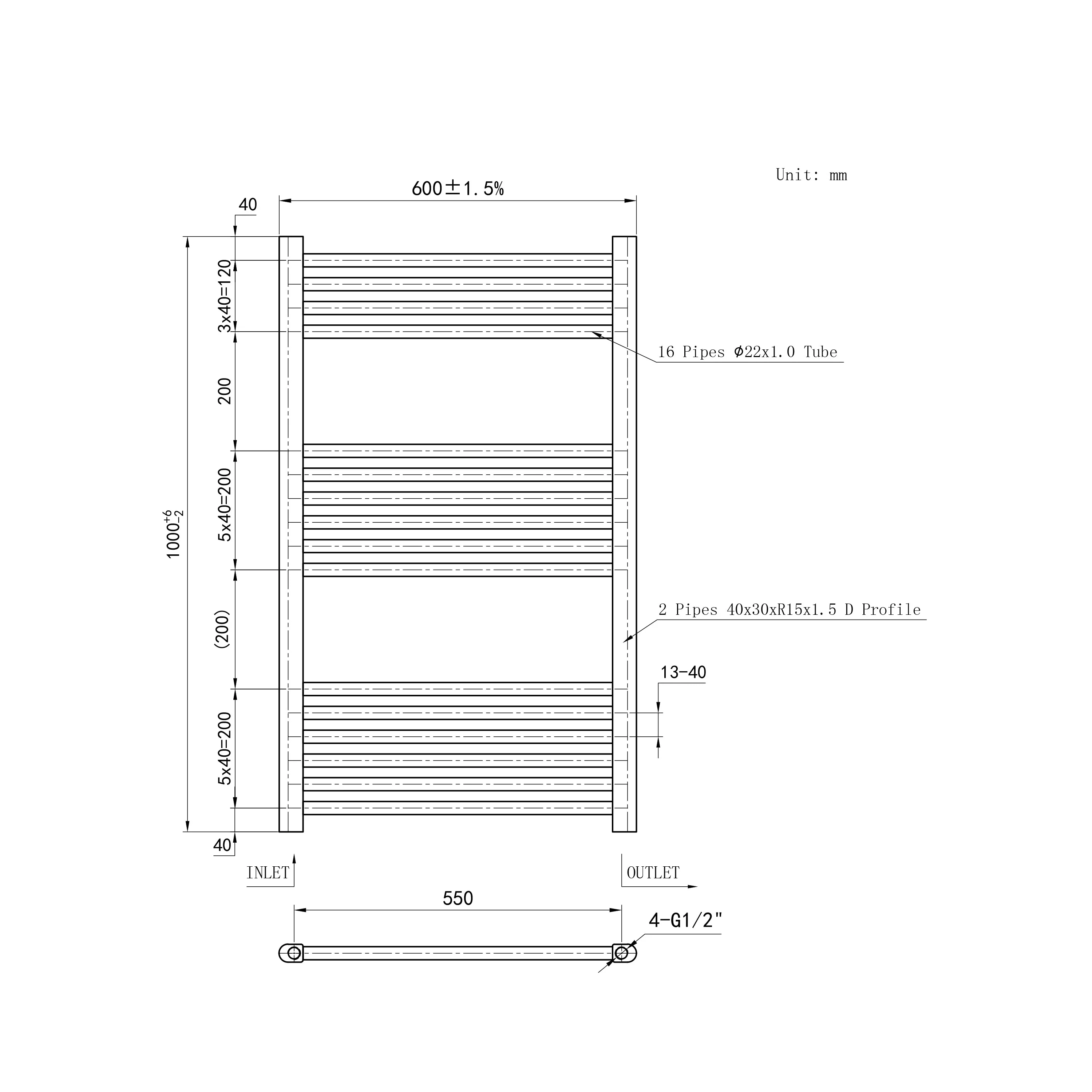 Matt Black Central Towel Rail Straight Ladder Heating Radiator Warmer - Image 15