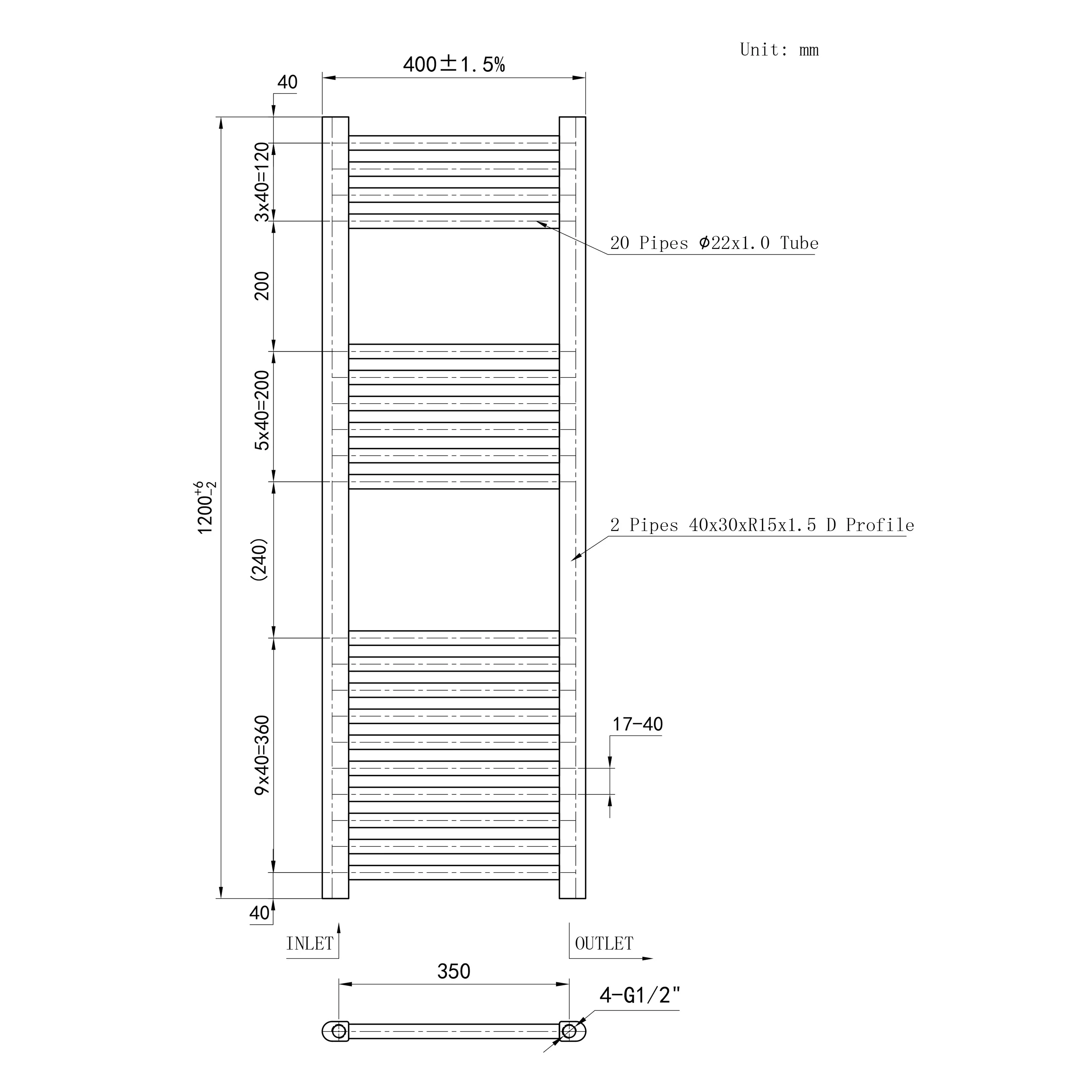 Matt Black Central Towel Rail Straight Ladder Heating Radiator Warmer - Image 16