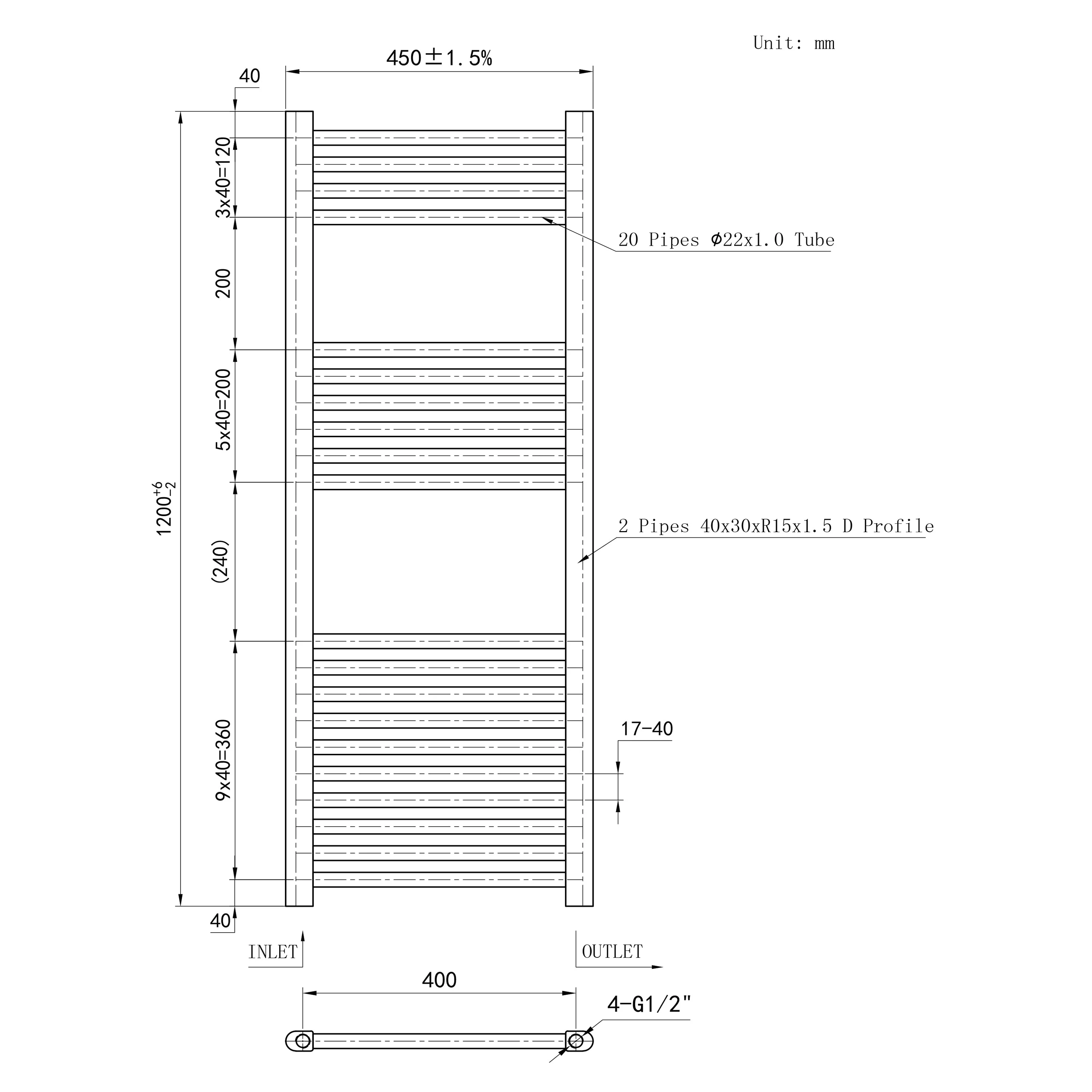 Matt Black Central Towel Rail Straight Ladder Heating Radiator Warmer - Image 17