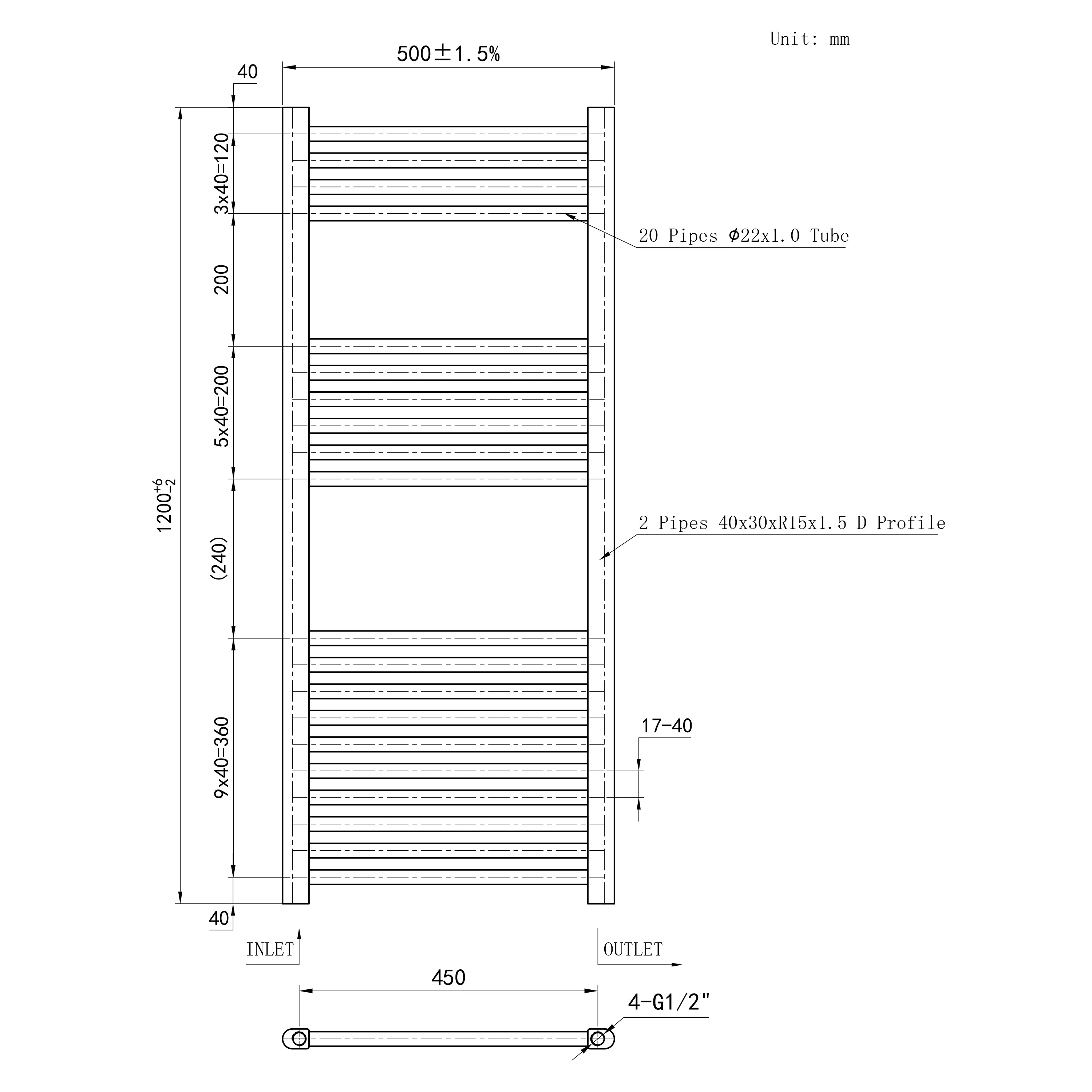 Matt Black Central Towel Rail Straight Ladder Heating Radiator Warmer - Image 18